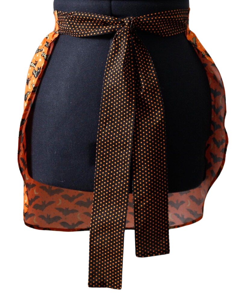 Halloween Apron for Women With Bats and Orange Polka Dots