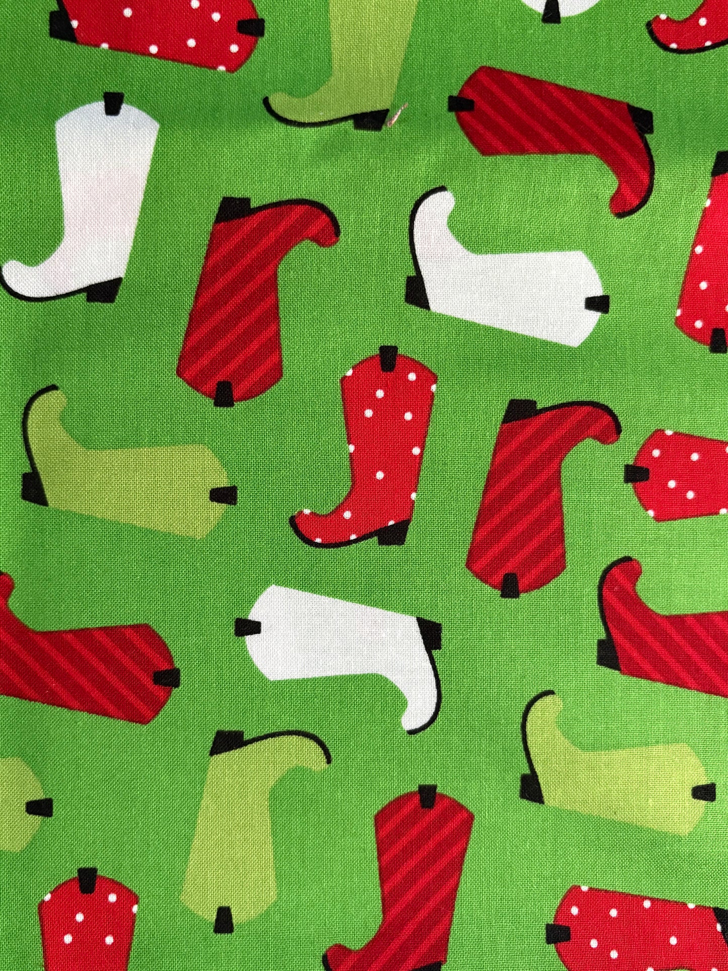 2 YARDS Robert Kaufman Jingle Christmas Cowboy Boots by Ann Kelle, Designer Cotton, Quilting Fabric