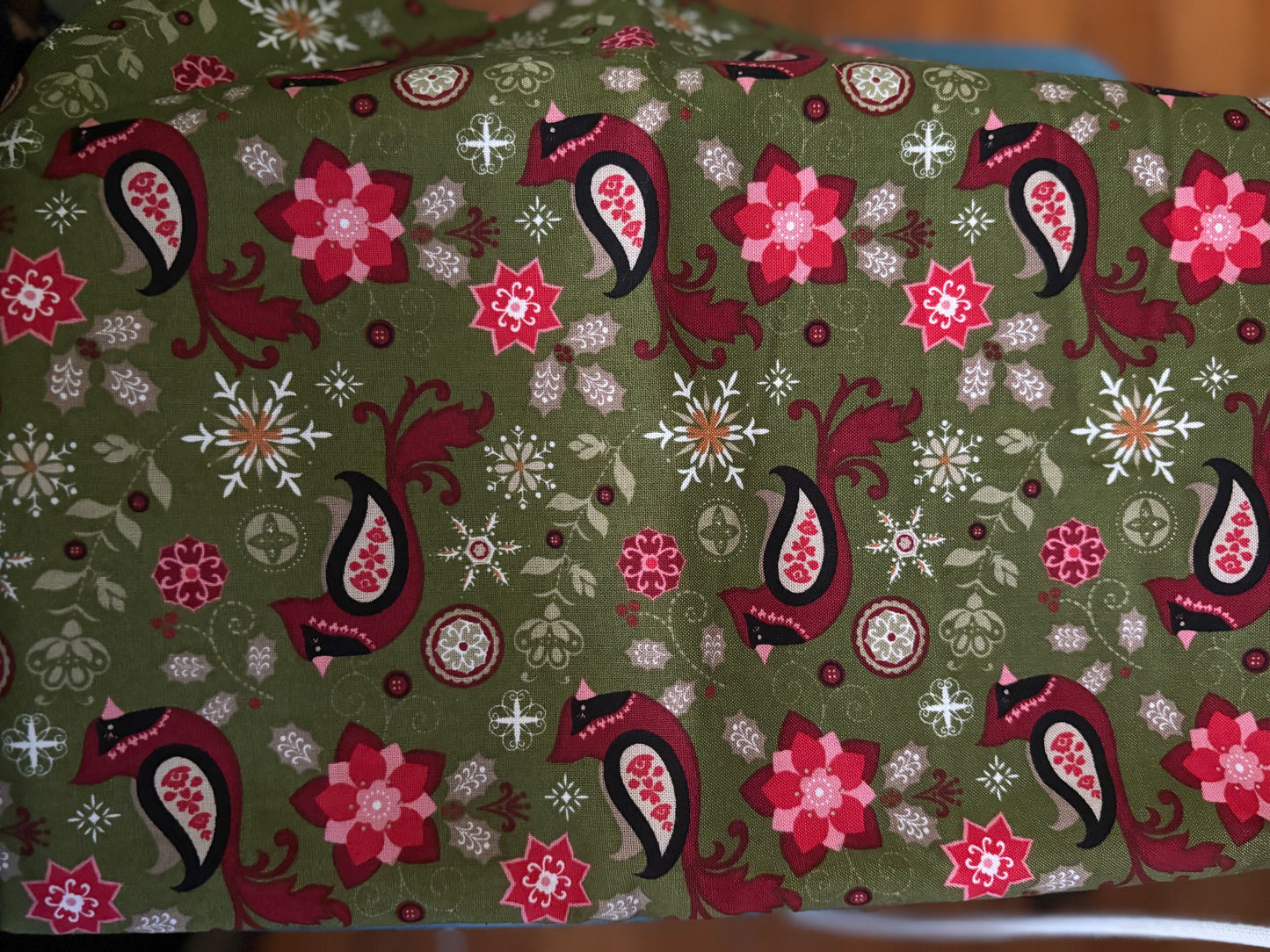 JoAnn Christmas Folk Art Birds and Snowflakes, Designer Cotton, Quilting Fabric, Sold by YARD