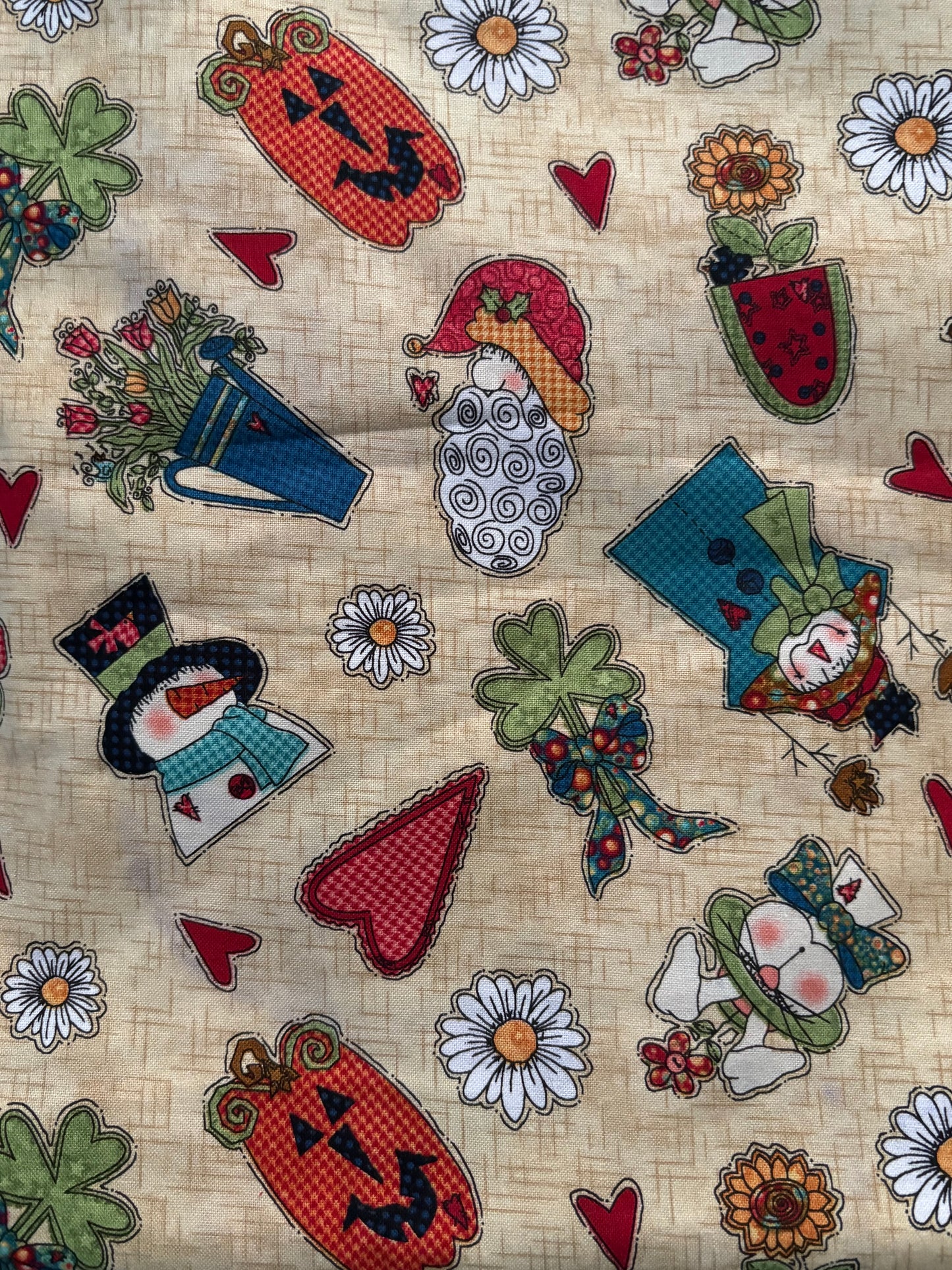 Henry Glass Doodle Days Calendar Beige by Leanne Anderson Whole Country Caboodle, Designer Cotton, Quilting Fabric, Sold by YARD