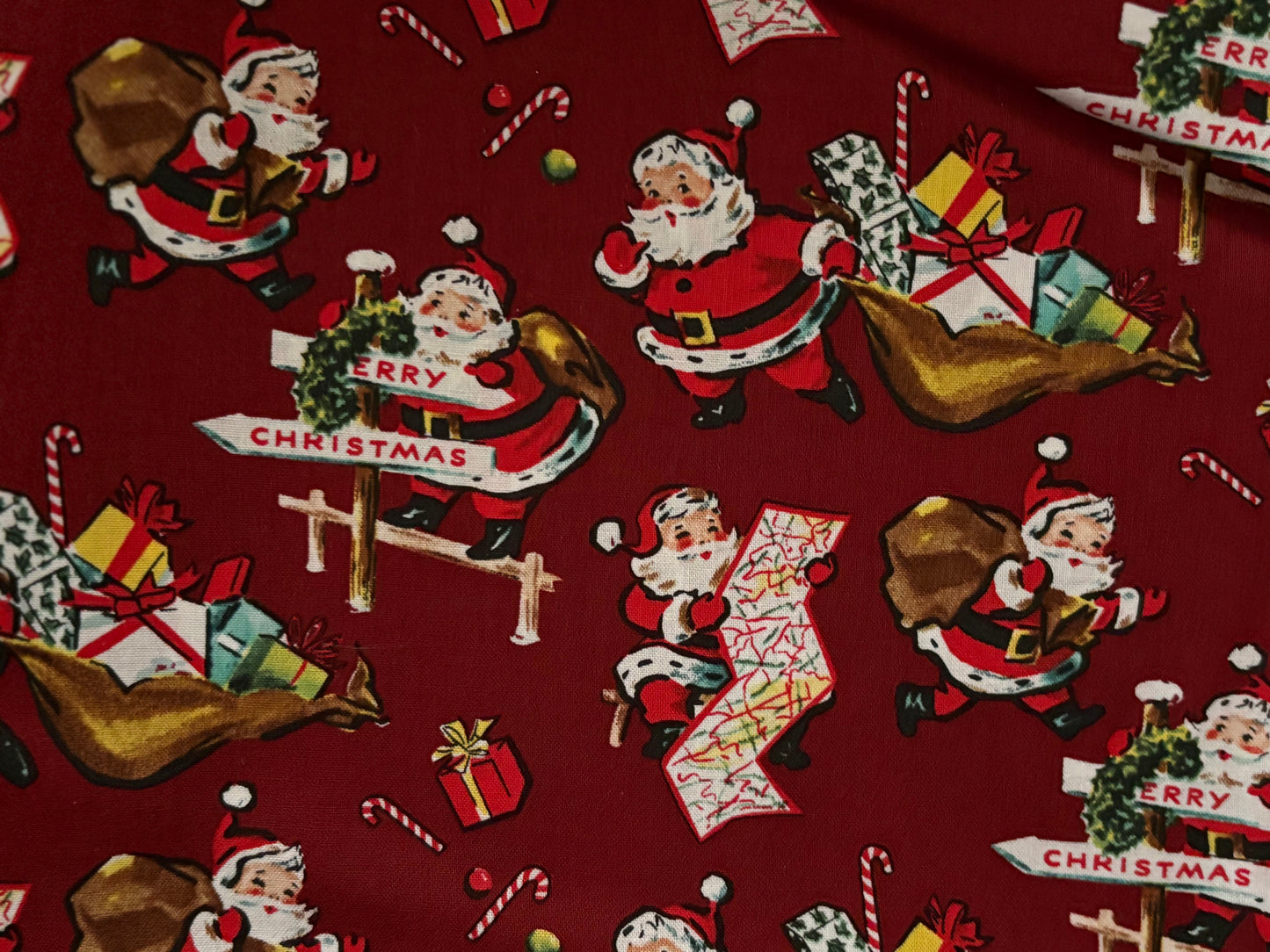2 YARDS SRK Santa’s List Vintage Christmas, Designer Cotton, Quilting Fabric