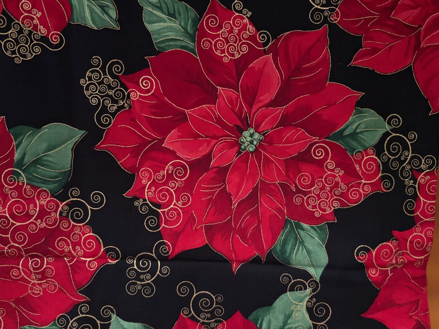 Timeless Treasures Holiday Poinsettias Metallic Gold, Designer Cotton, Quilting Fabric, Sold by YARD