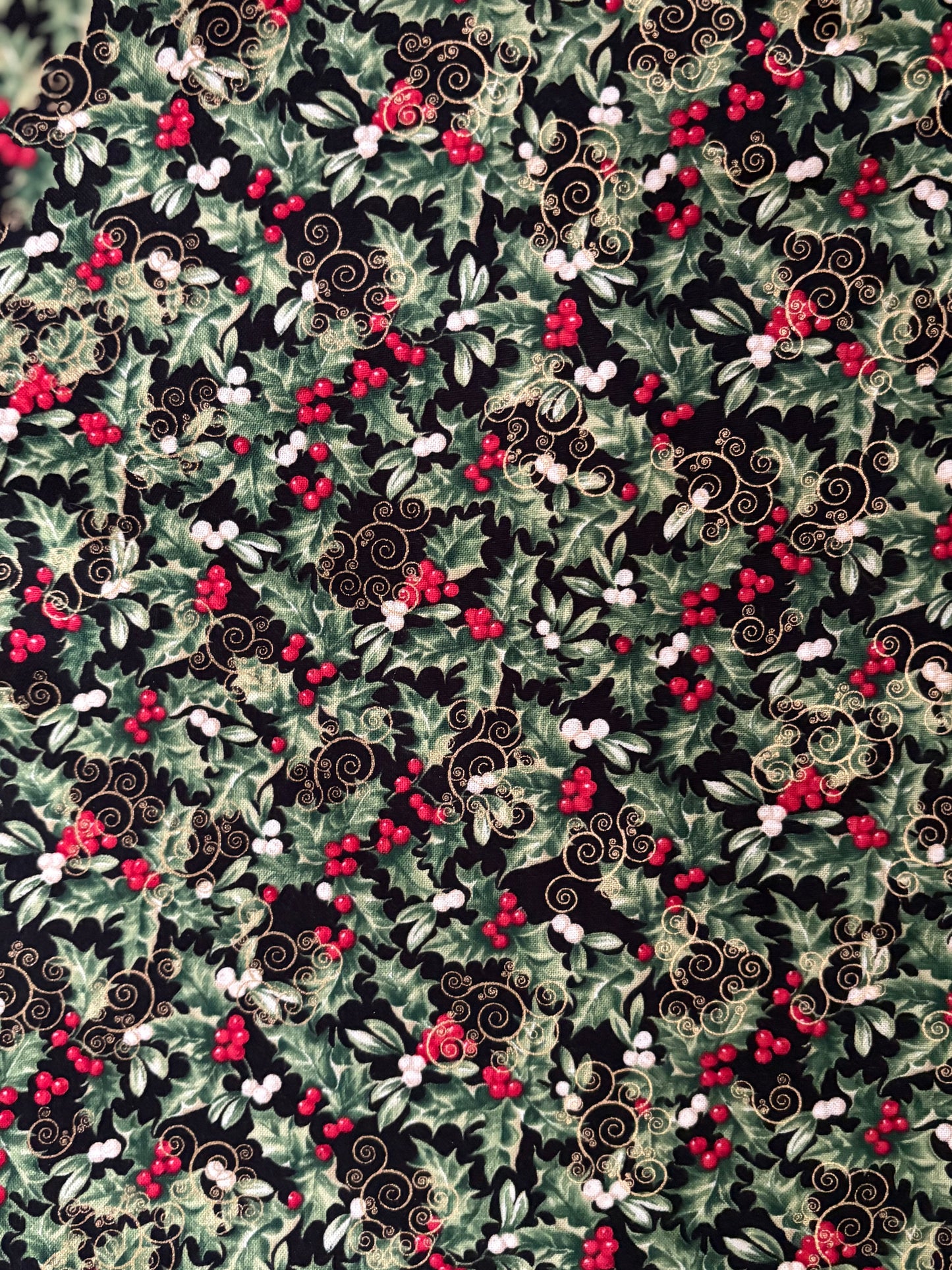 Timeless Treasures Holly Berries Metallic Gold, Designer Cotton, Quilting Fabric, Sold by YARD