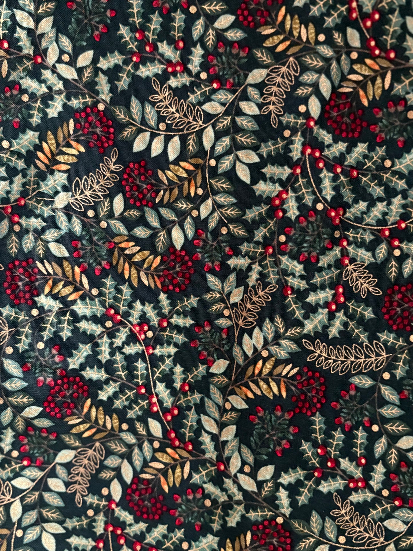 Makower UK Deck the Halls Leaf Swirl Metallic Gold Christmas, Designer Cotton, Quilting Fabric, Sold by YARD