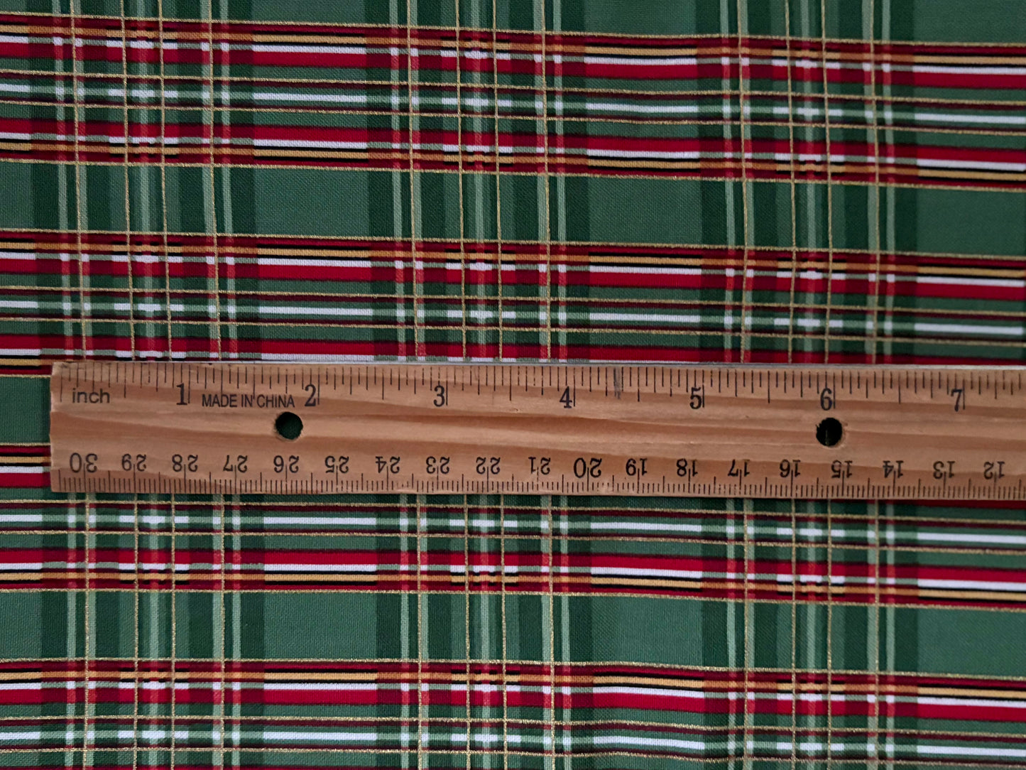Timeless Treasures Green Plaid Christmas Metallic Gold, Designer Cotton, Quilting Fabric, Sold by YARD