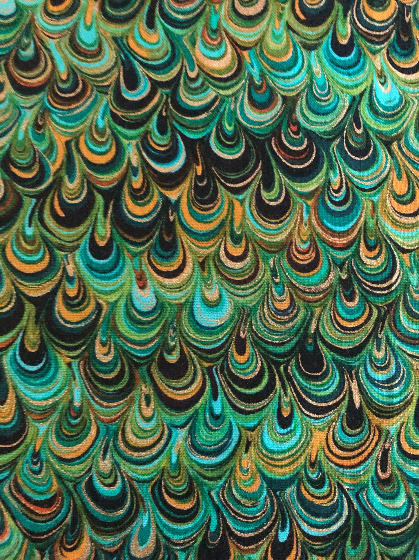 Benartex “Rhapsody in Blue” Green and Gold Metallic by Maria Kalinowski for Kanvas, Designer Cotton, Quilting Fabric, Sold by YARD