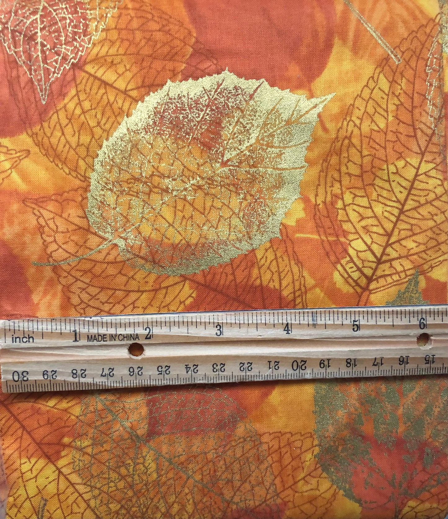 Hoffman Fabric "Falling for You" Gold Metallic Autumn Leaves on Marigold, Designer Cotton, Quilting Fabric, Sold by Yard