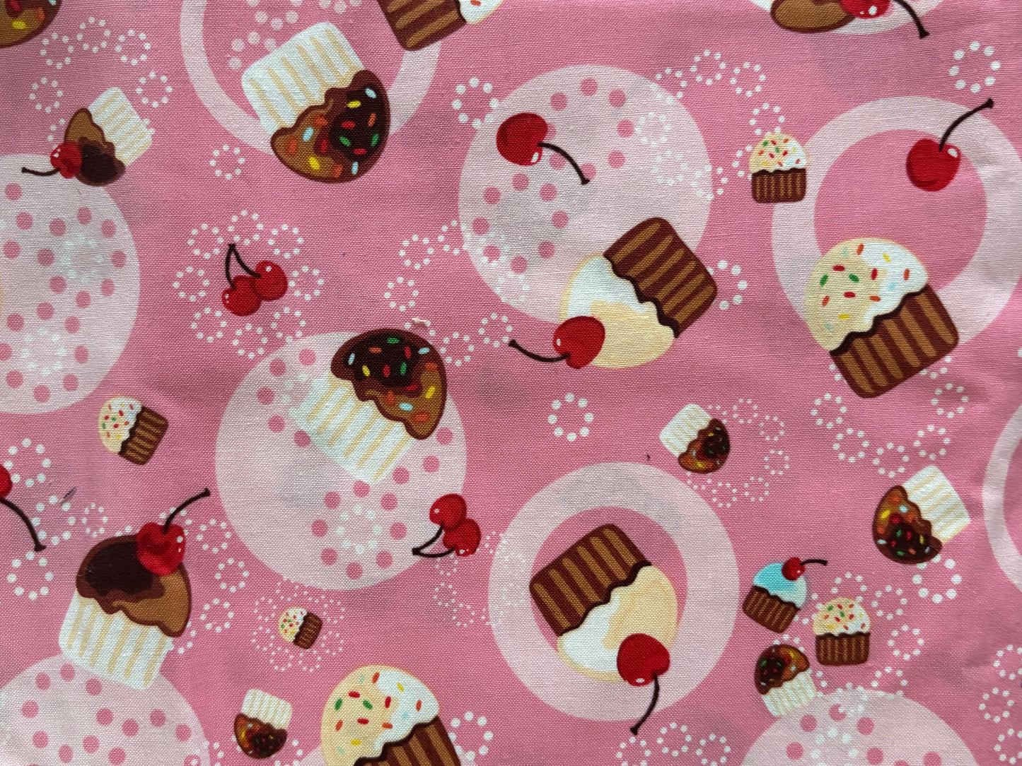 2 Yards Robert Kaufman Cupcakes on Pink, 100% Cotton Fabric, Sold By Yard