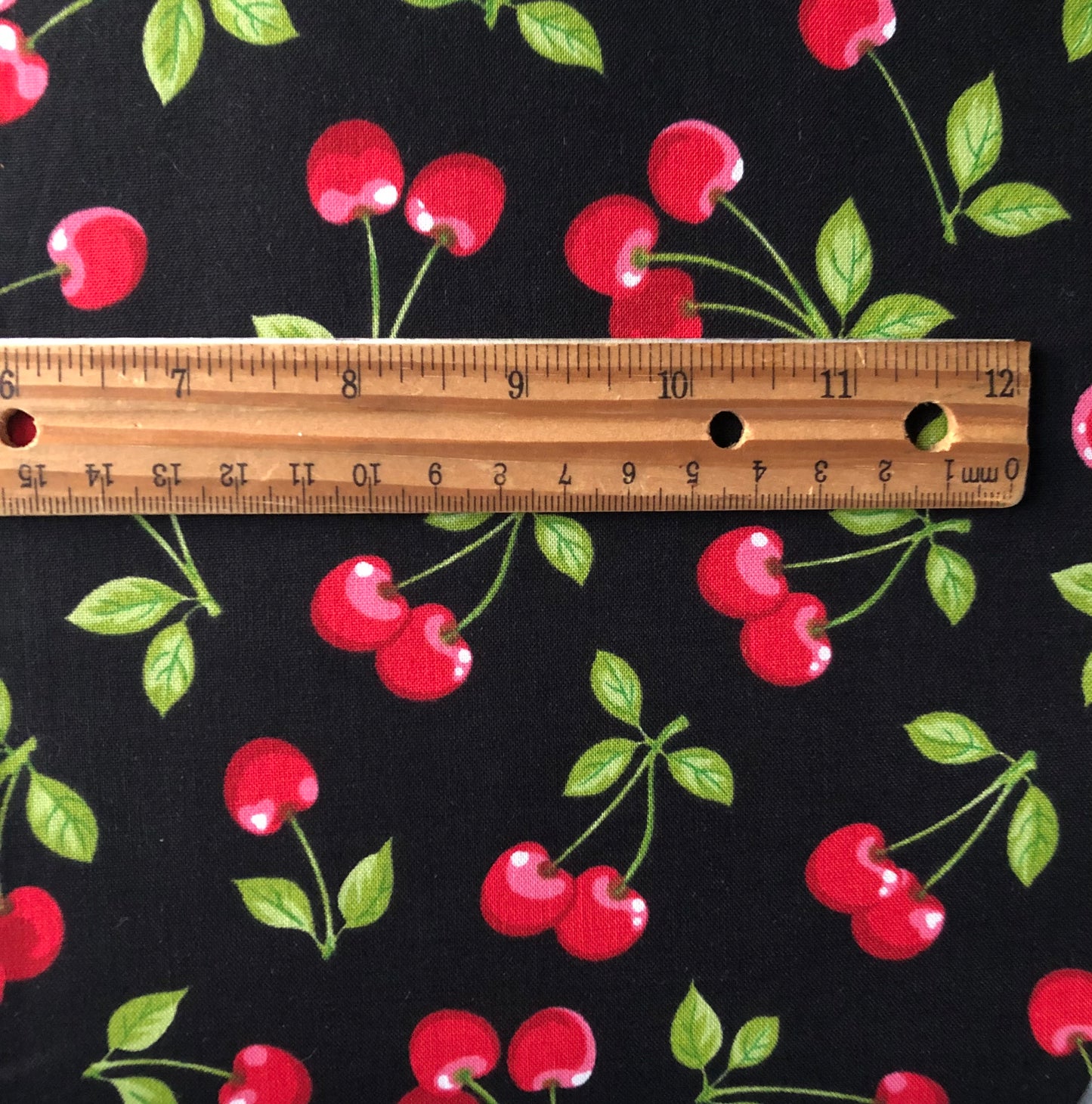 Robert Kaufman Fruit Basket Red Cherries on Black, Designer Cotton, Quilting, Sold by YARD