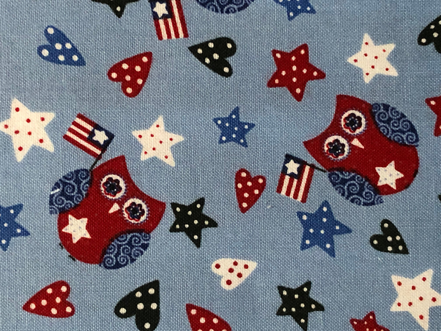 Blank Quilting Land That I Love Patriotic American Flags, Stars, Hearts, and Owls, Designer Cotton, Quilting Fabric