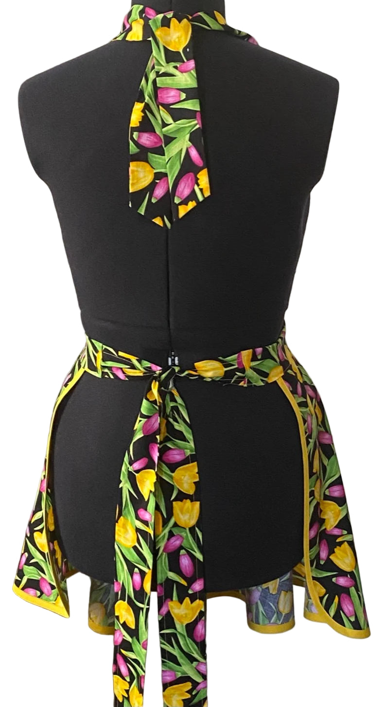 Apron for Women, Tulip Apron for Women, Spring Garden Apron for Women, Pink and Yellow Tulips Apro
