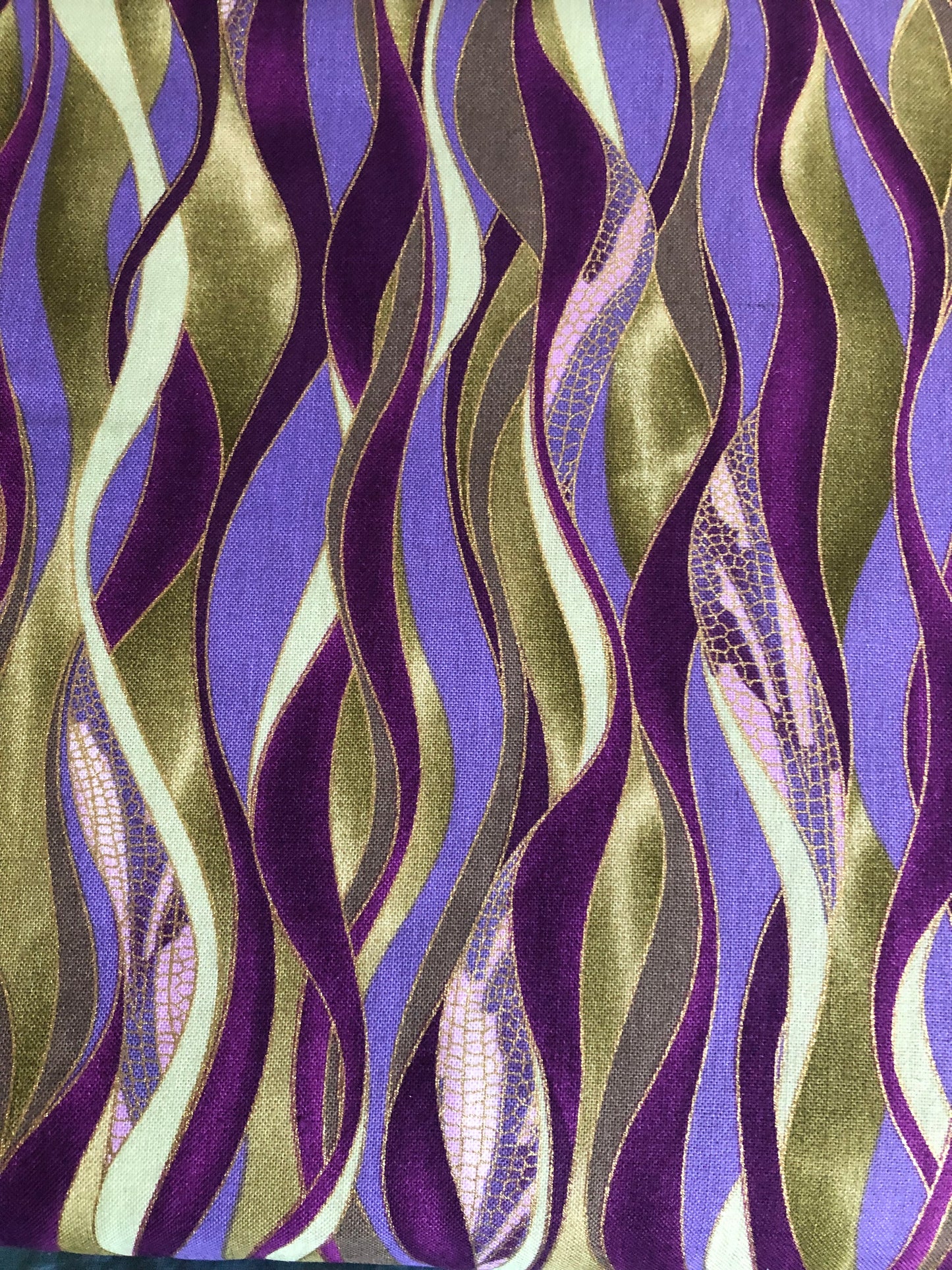 Benartex Kanvas Studio Dance of the Dragonfly Metallic Waves Olive, Designer Cotton, Quilting Fabric, Sold by YARD
