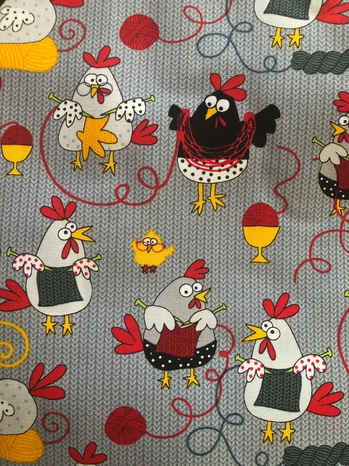 Timeless Treasures I Love Knitting Chickens by Gail Cadden, Designer Cotton Fabric, Quilting Fabric, Sold by YARD
