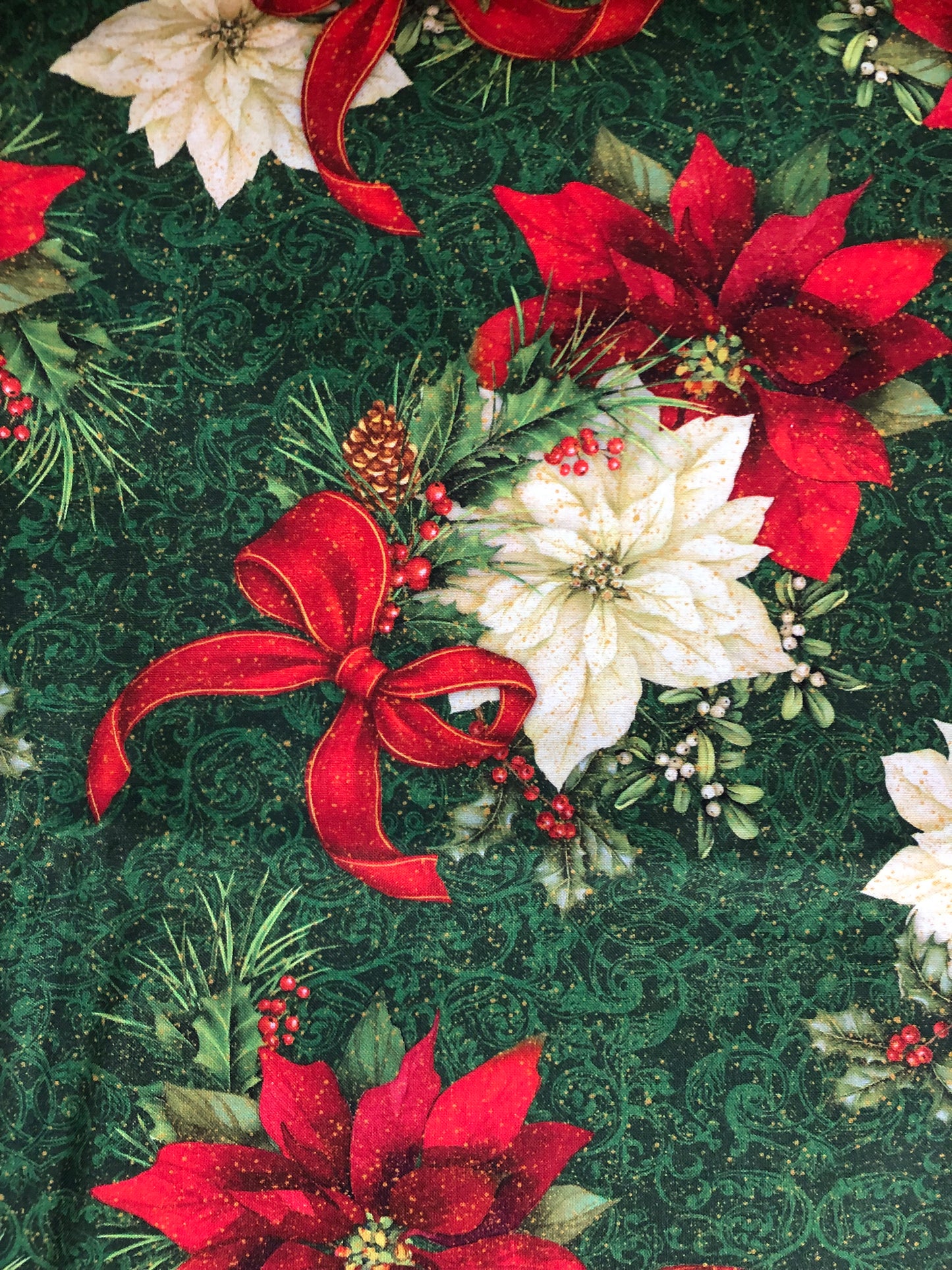 QT Fabrics Elegant Red and White Poinsettias by Liza Bea, Designer Cotton, Quilting Fabric, Sold by YARD