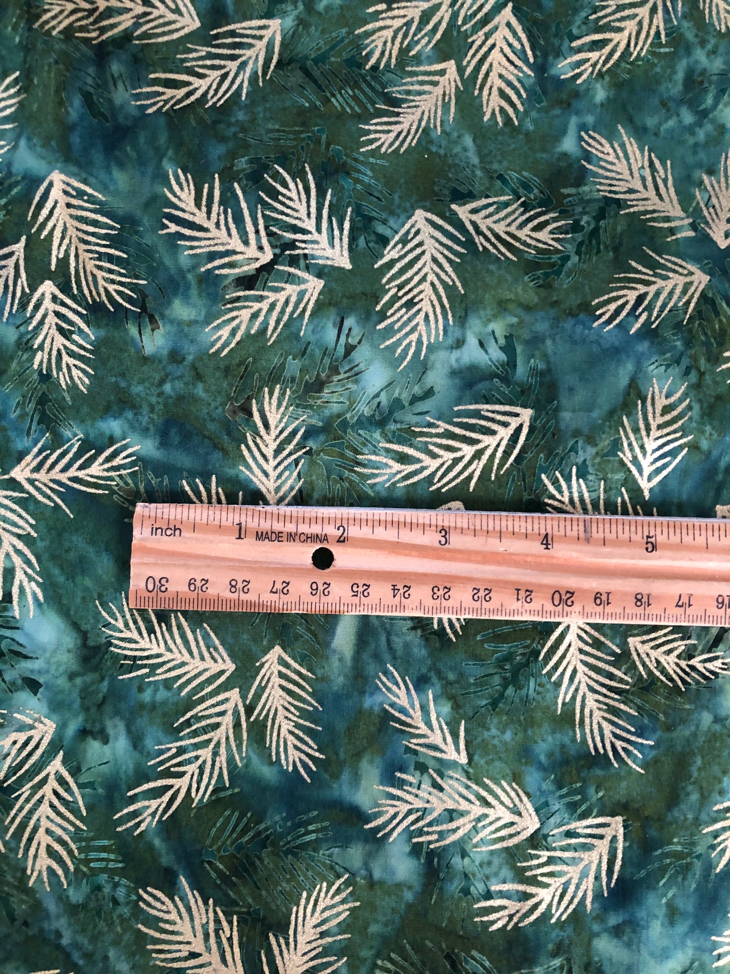 Gold Evergreen Pine Needles Batik Spinach Green, Designer Cotton, Quilting Fabric, Sold by YARD