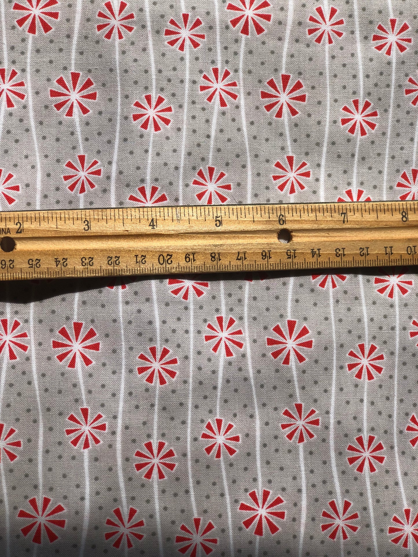 Benartex Contempo "Sparkle" by Amanda Murphy Gray, Red, and White Designer Cotton Fabric, Quilting Fabric, Sold by the YARD