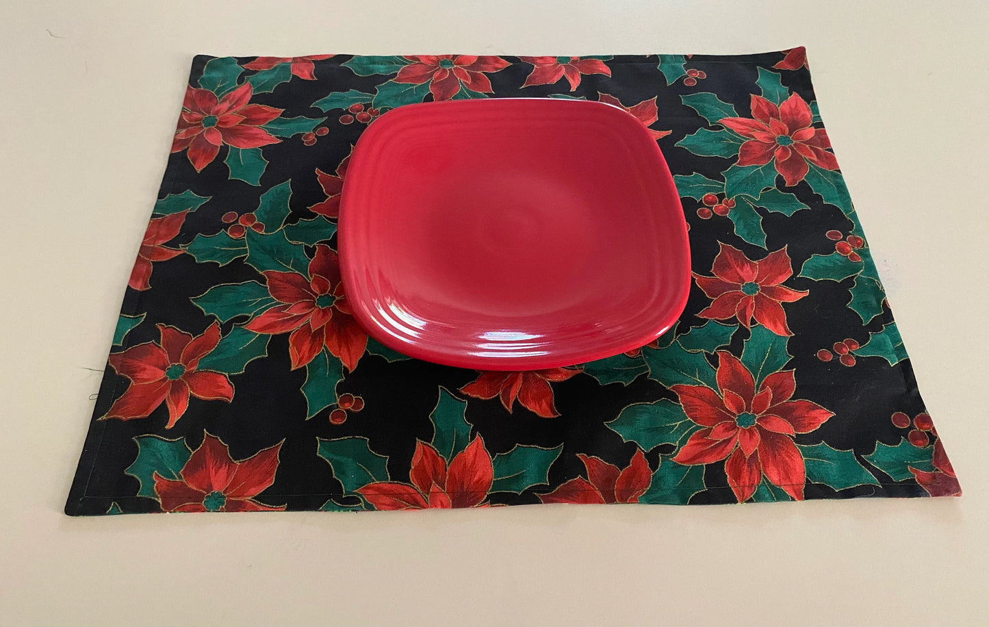 Set of 2 Christmas Placemats, Poinsettia Placemats, Christmas Tree Placemats, Reversible Placemats
