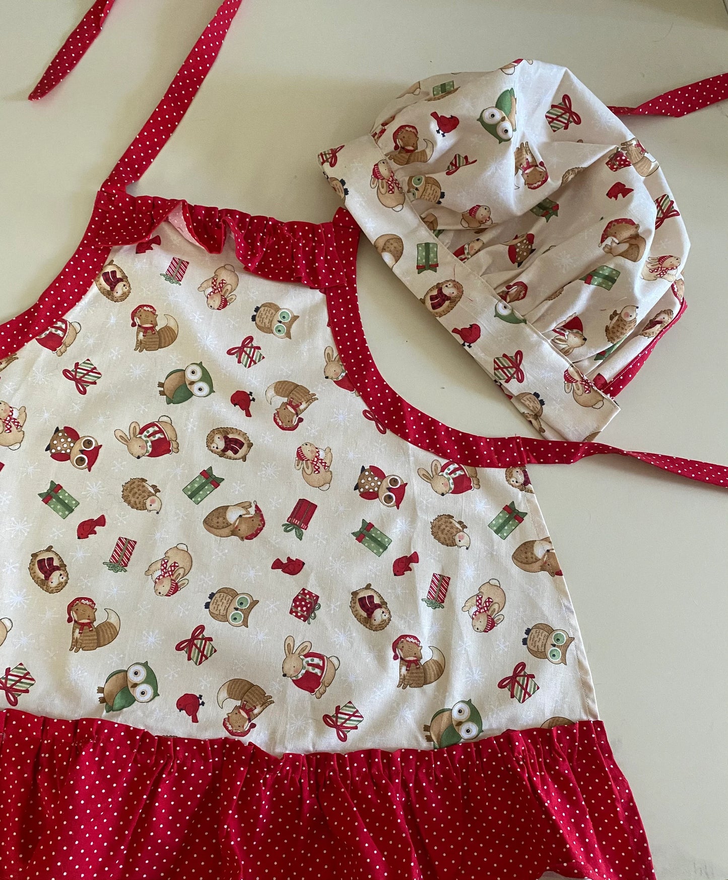 Christmas Baking Gift Set Child, Winter Woodland Animal Girls Apron And Chef Hat, Cupcakes