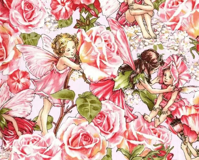 Michael Miller Sweet Garden Flower Fairies Rose by Cicely Mary Barker, 100% Cotton Fabric, Sold by Yard