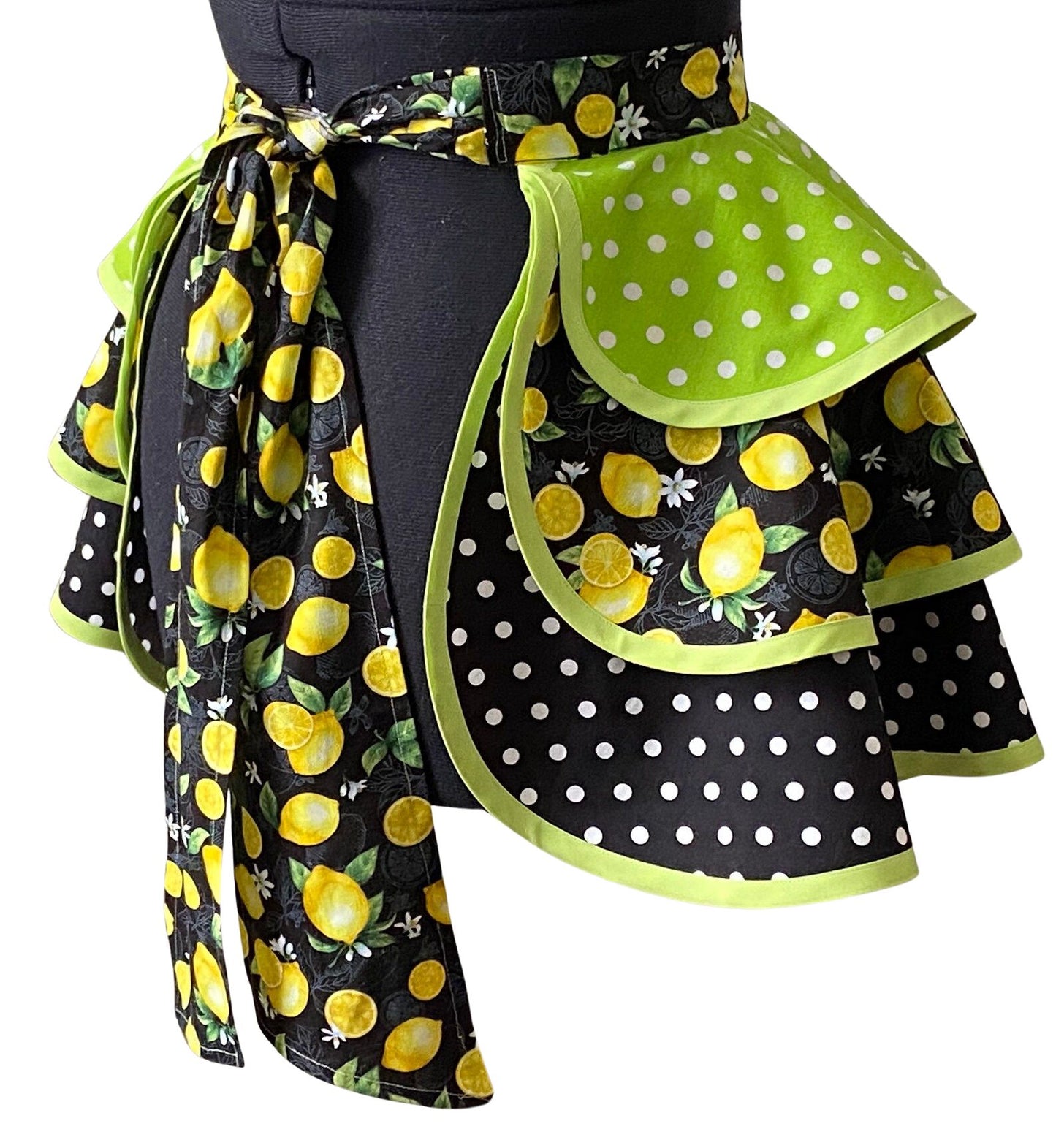 Petite Apron for Women, Retro Lemons and Polka Dots Apron for Women