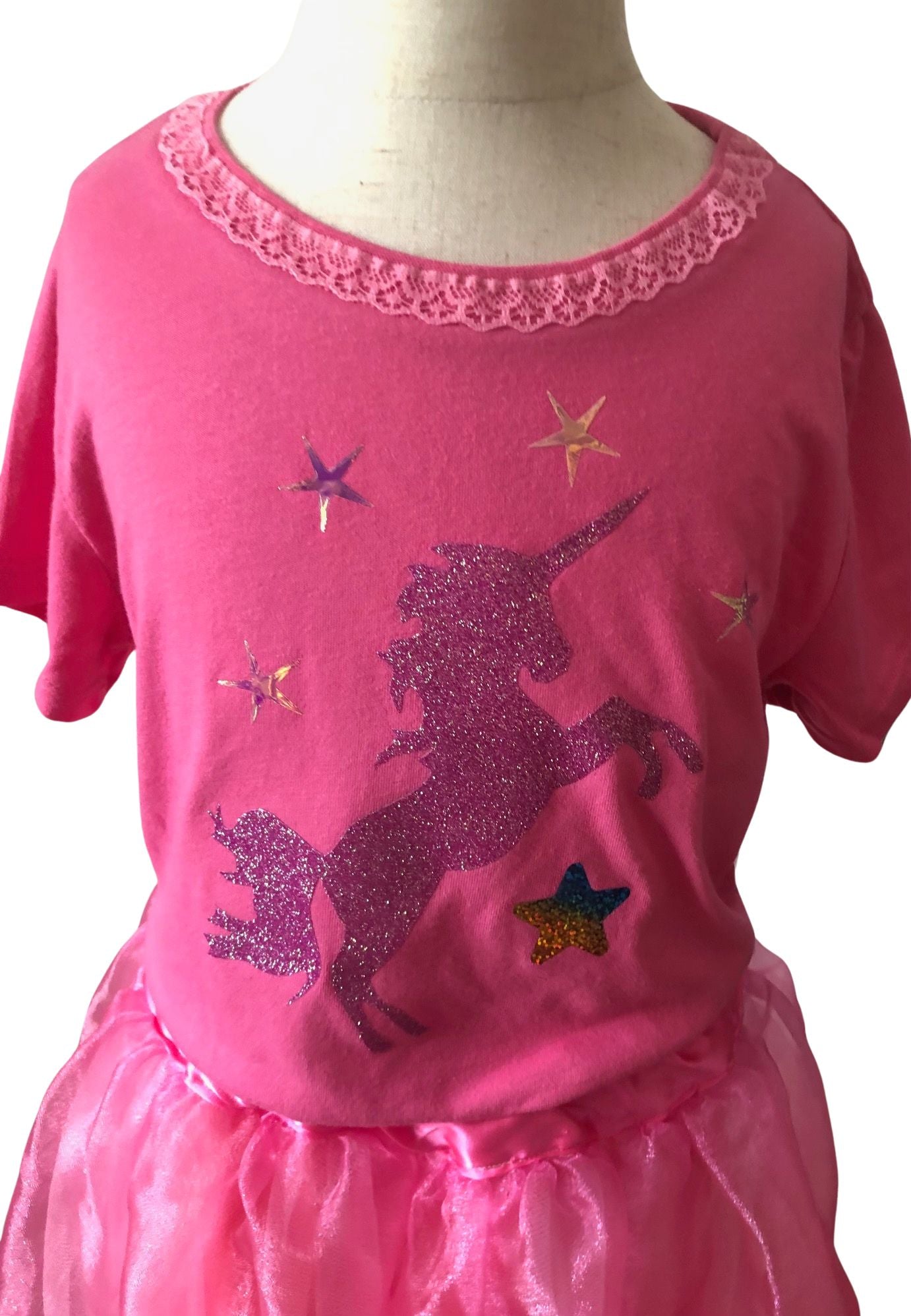 Pink Girls Unicorn Birhday Party Costume Size 7, Elegant Girls Unicorn Birthday Outfit, Unicorn T-Shirt, Girls Party Costume