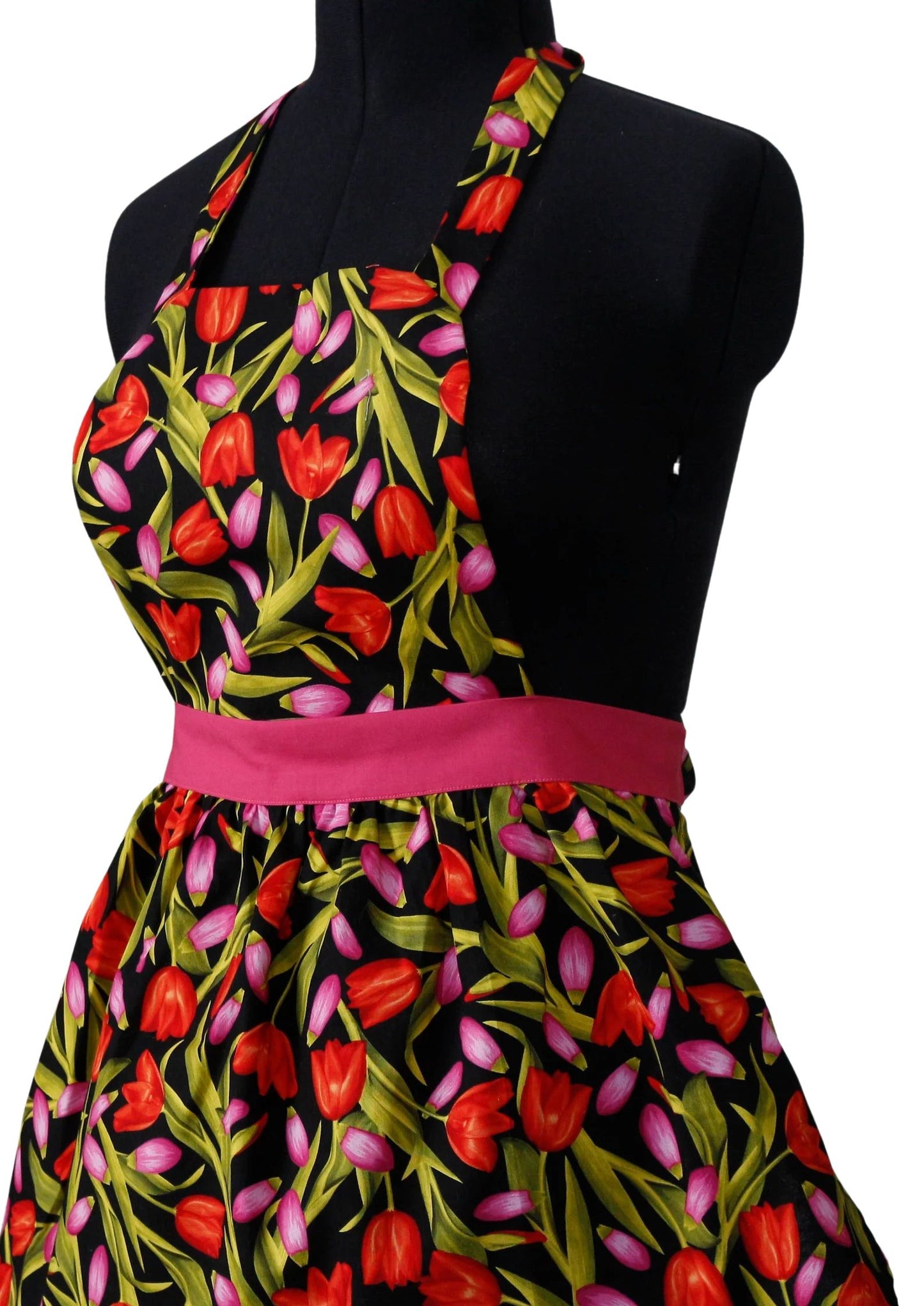 Red and Pink Tulip Apron for Women, Spring Floral Apron for Women, Garden Lover Apron