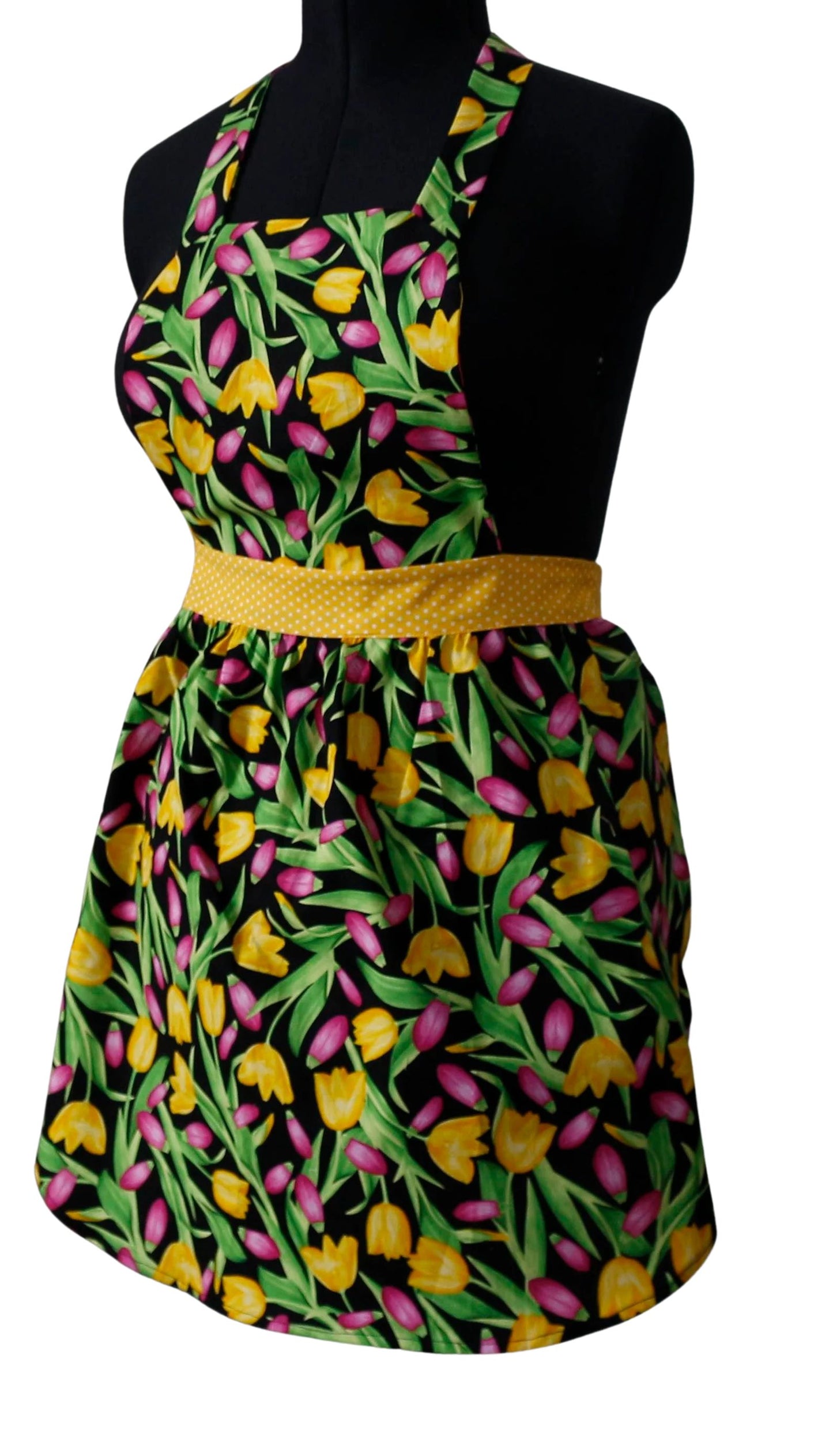 Pink and Yellow Tulips Apron for Women, Spring Floral Apron for Women, Garden Lover Apron