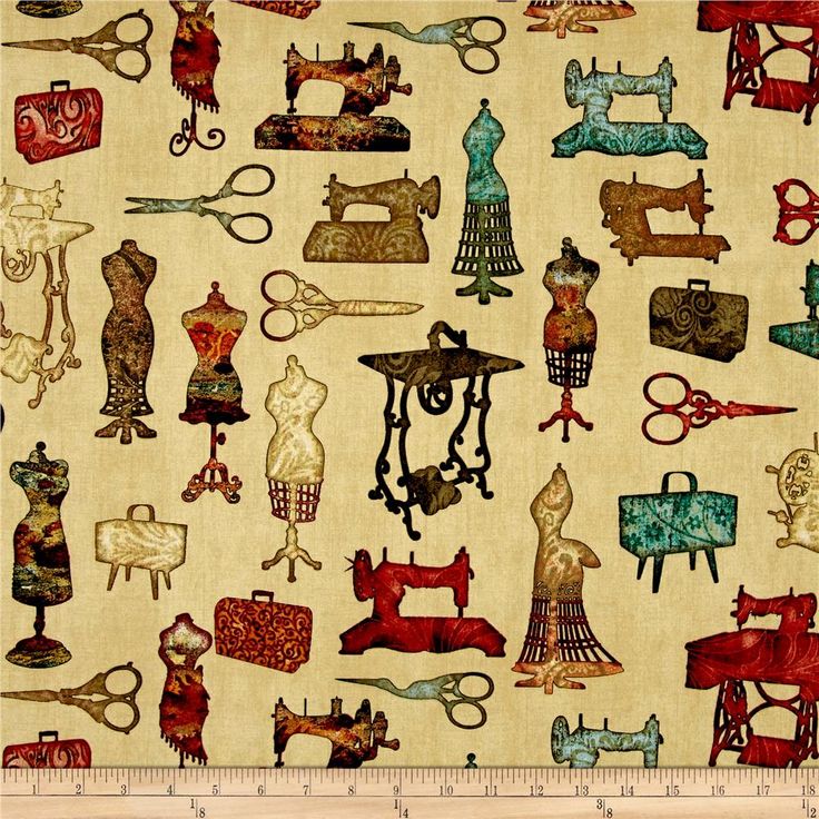 QT Fabrics by Dan Morris Sewing Motif, Designer Cotton, Quilting Fabric, Sold by YARD