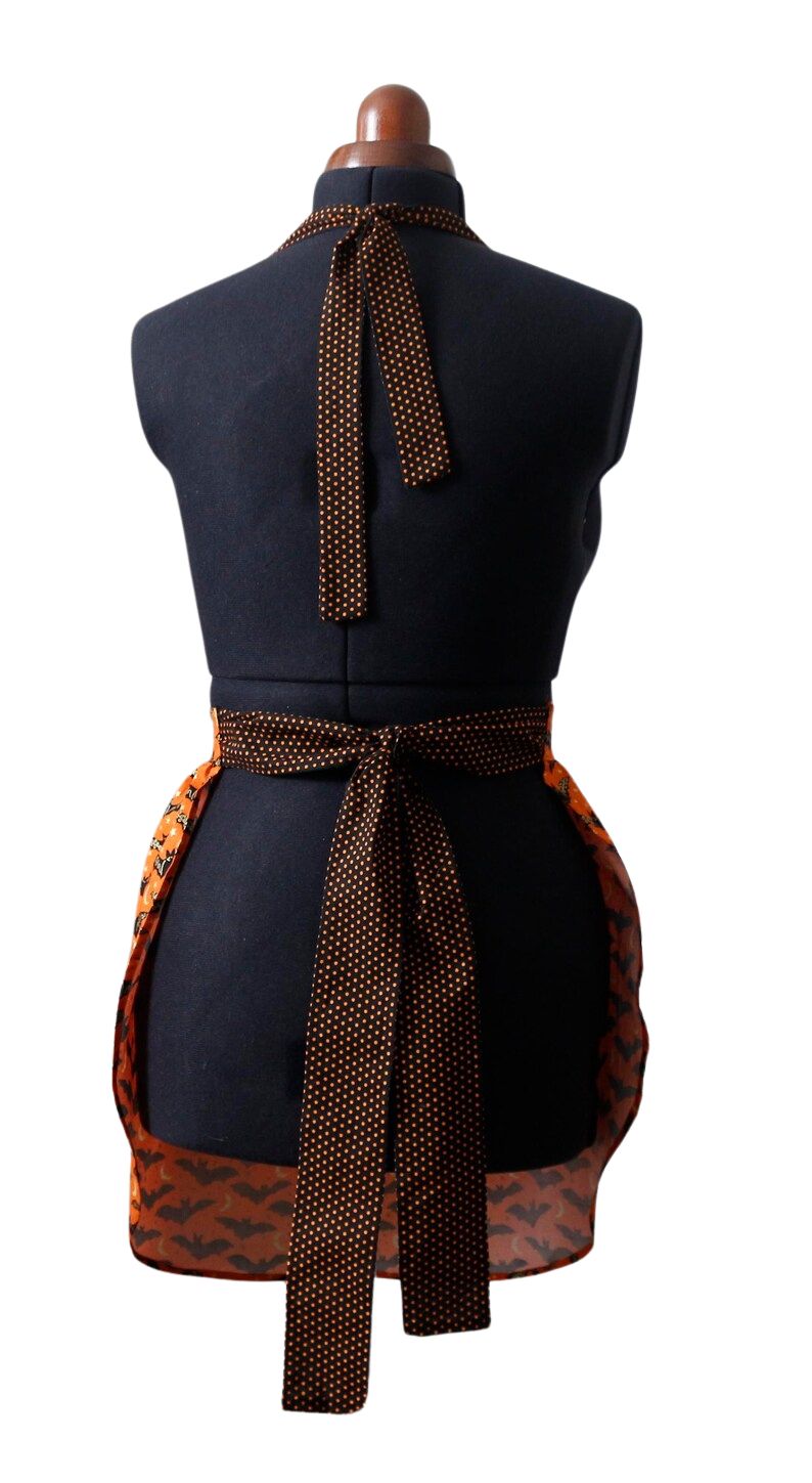 Halloween Apron for Women With Bats and Orange Polka Dots