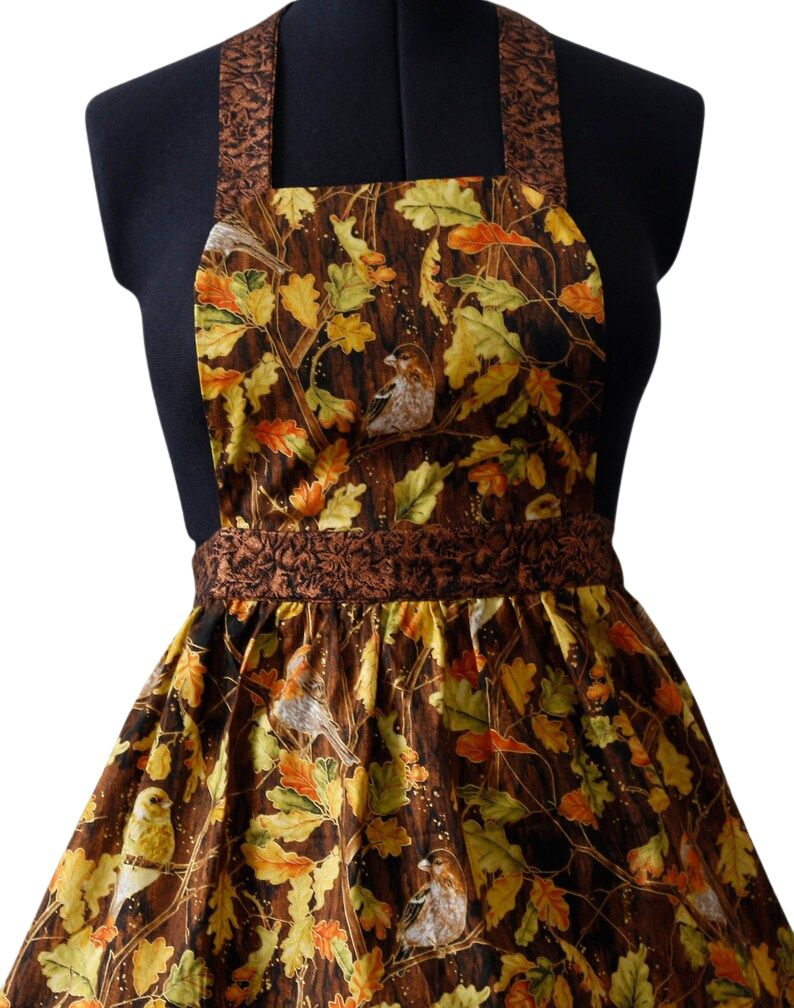 Fall Apron for Women, Autumn Apron for Women, Thanksgiving Apron, Apron with Birds