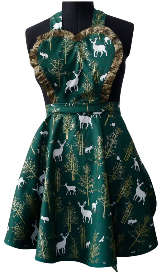 Christmas Apron for Women, Winter Woodland Animal Apron
