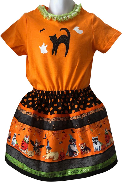 Halloween Trick or Treating Dogs, Ghosts, Bat, and Black Cats Costume, Toddler Girls Size 3