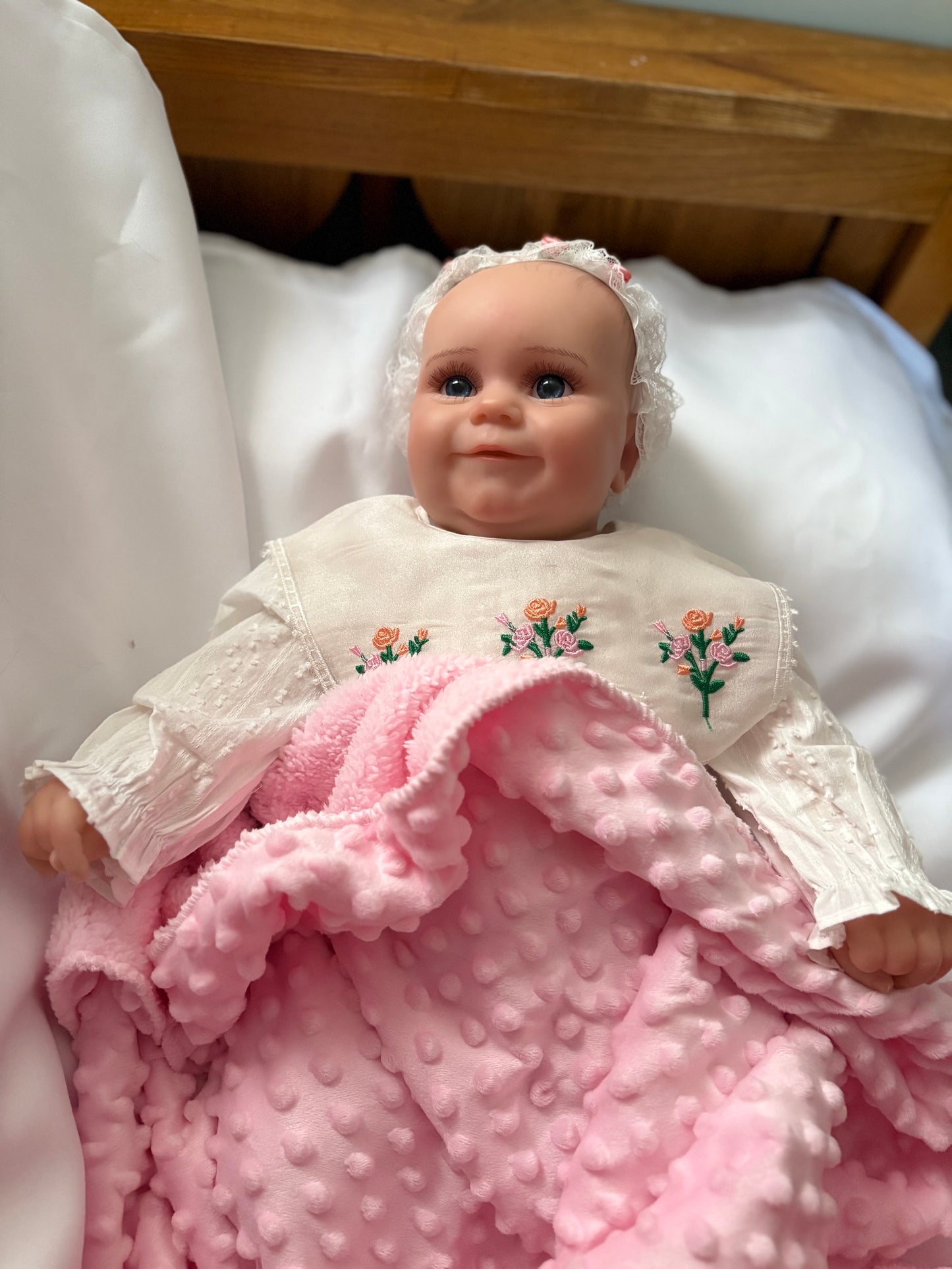 Adorable, Cuddly, Plump Reborn Girl Doll, Lifelike and Realistic, Two Outfits and Blanket