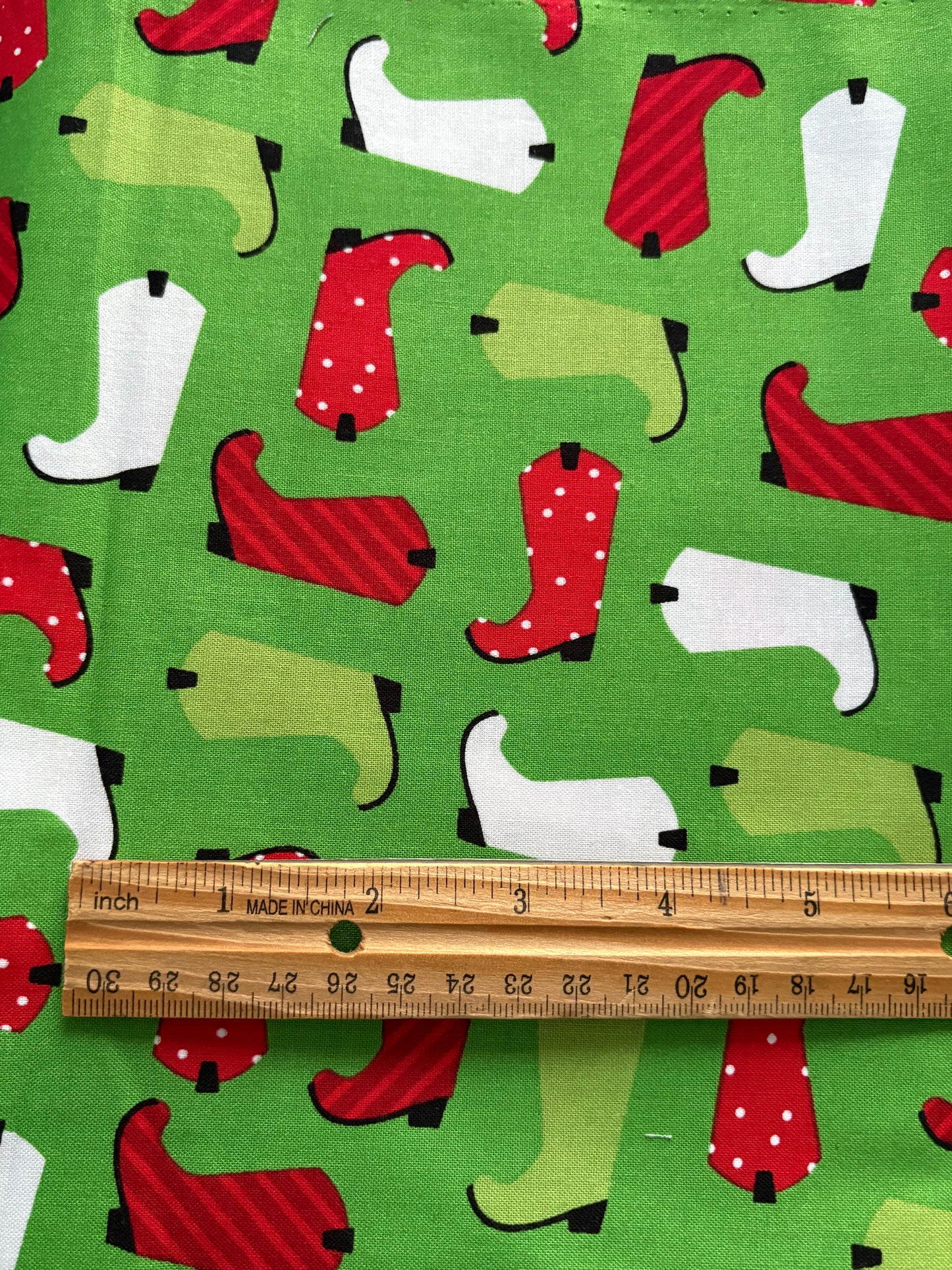 2 YARDS Robert Kaufman Jingle Christmas Cowboy Boots by Ann Kelle, Designer Cotton, Quilting Fabric