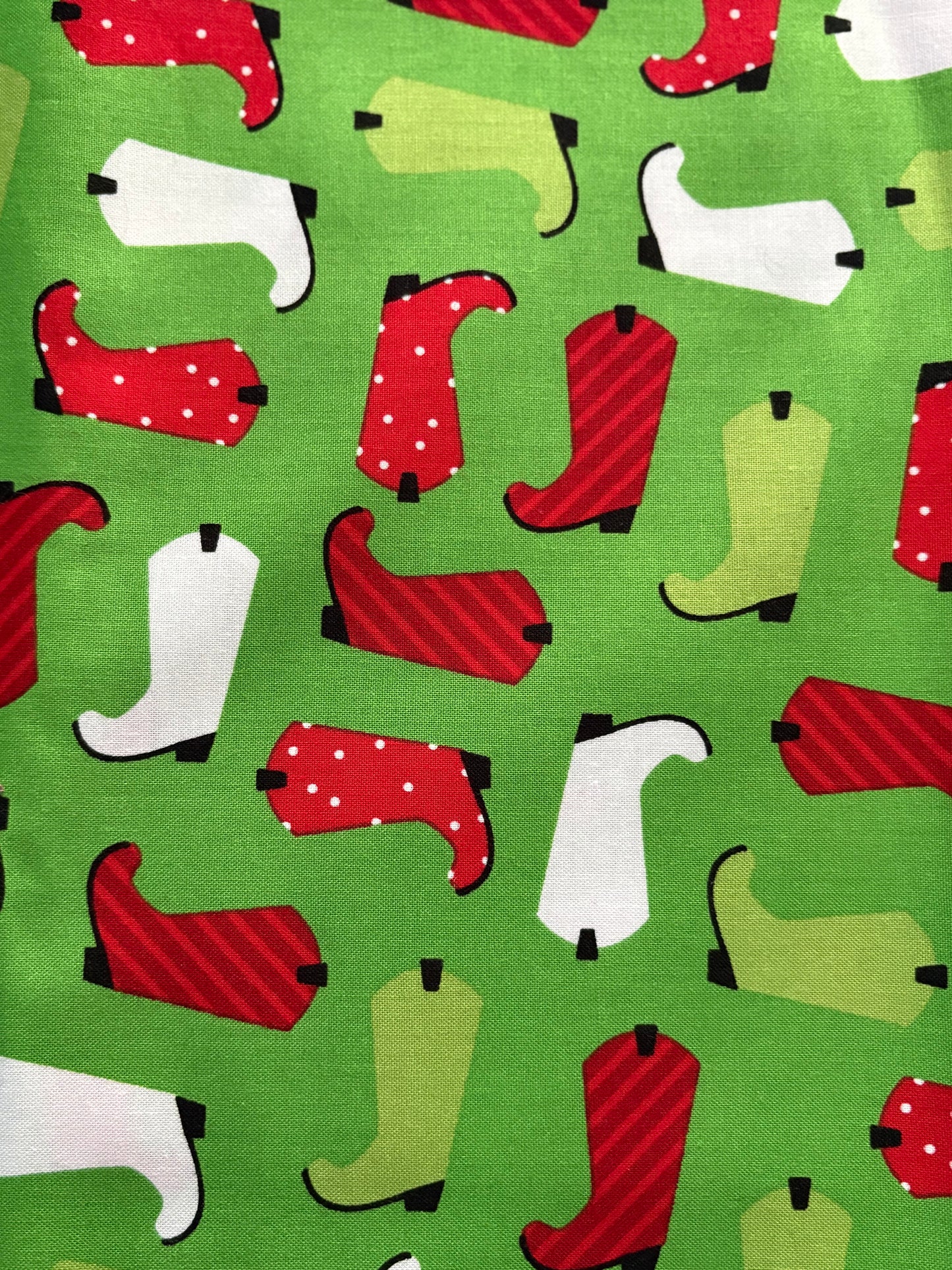 2 YARDS Robert Kaufman Jingle Christmas Cowboy Boots by Ann Kelle, Designer Cotton, Quilting Fabric