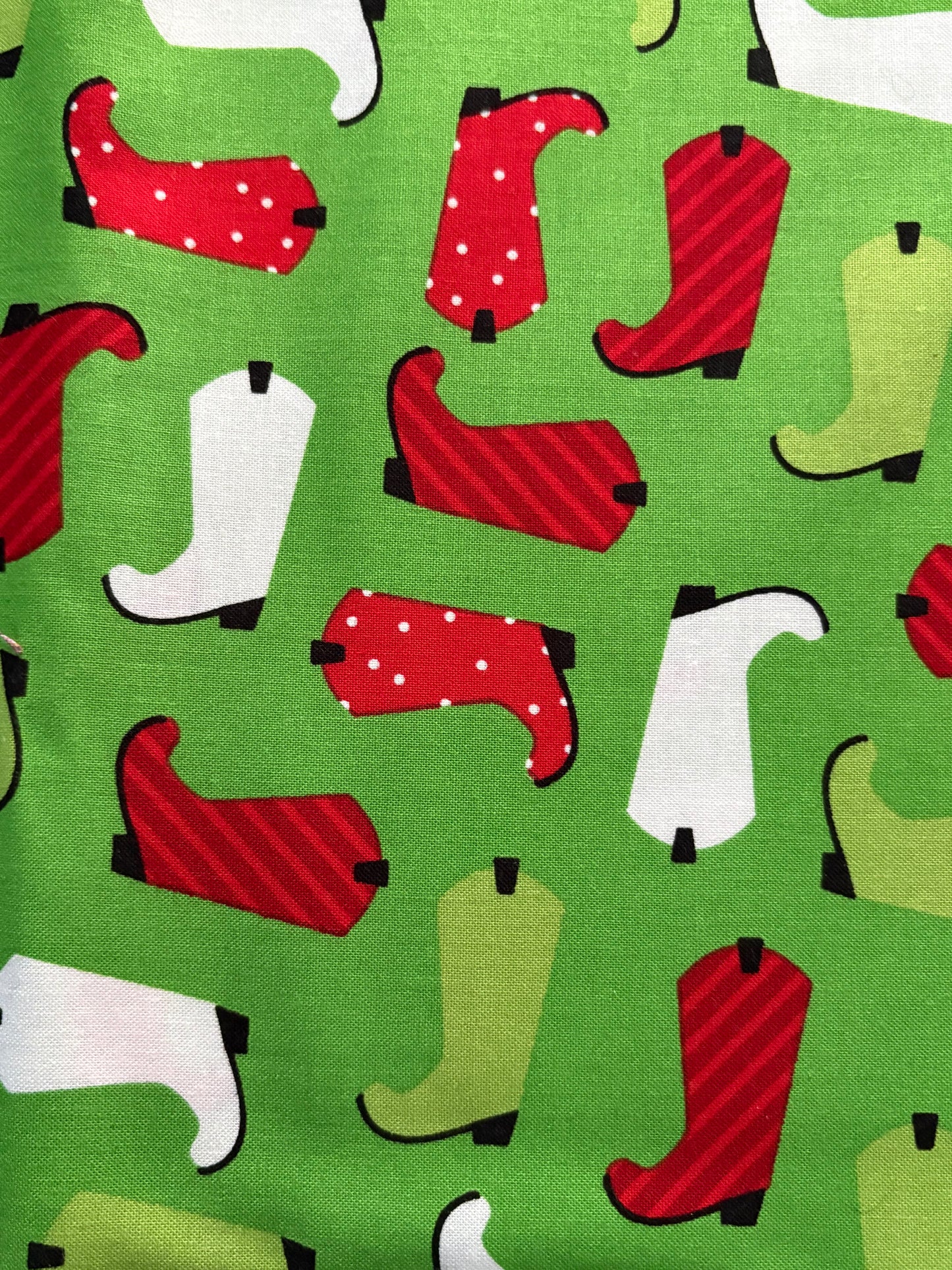 2 YARDS Robert Kaufman Jingle Christmas Cowboy Boots by Ann Kelle, Designer Cotton, Quilting Fabric