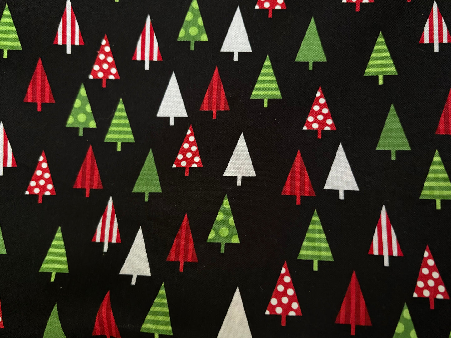 Robert Kaufman Jingle Christmas Trees on Black by Ann Kelle, Designer Cotton, Quilting Fabric, Sold by YARD