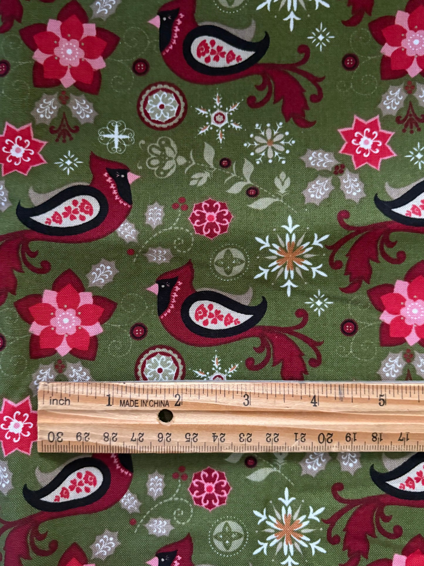 JoAnn Christmas Folk Art Birds and Snowflakes, Designer Cotton, Quilting Fabric, Sold by YARD