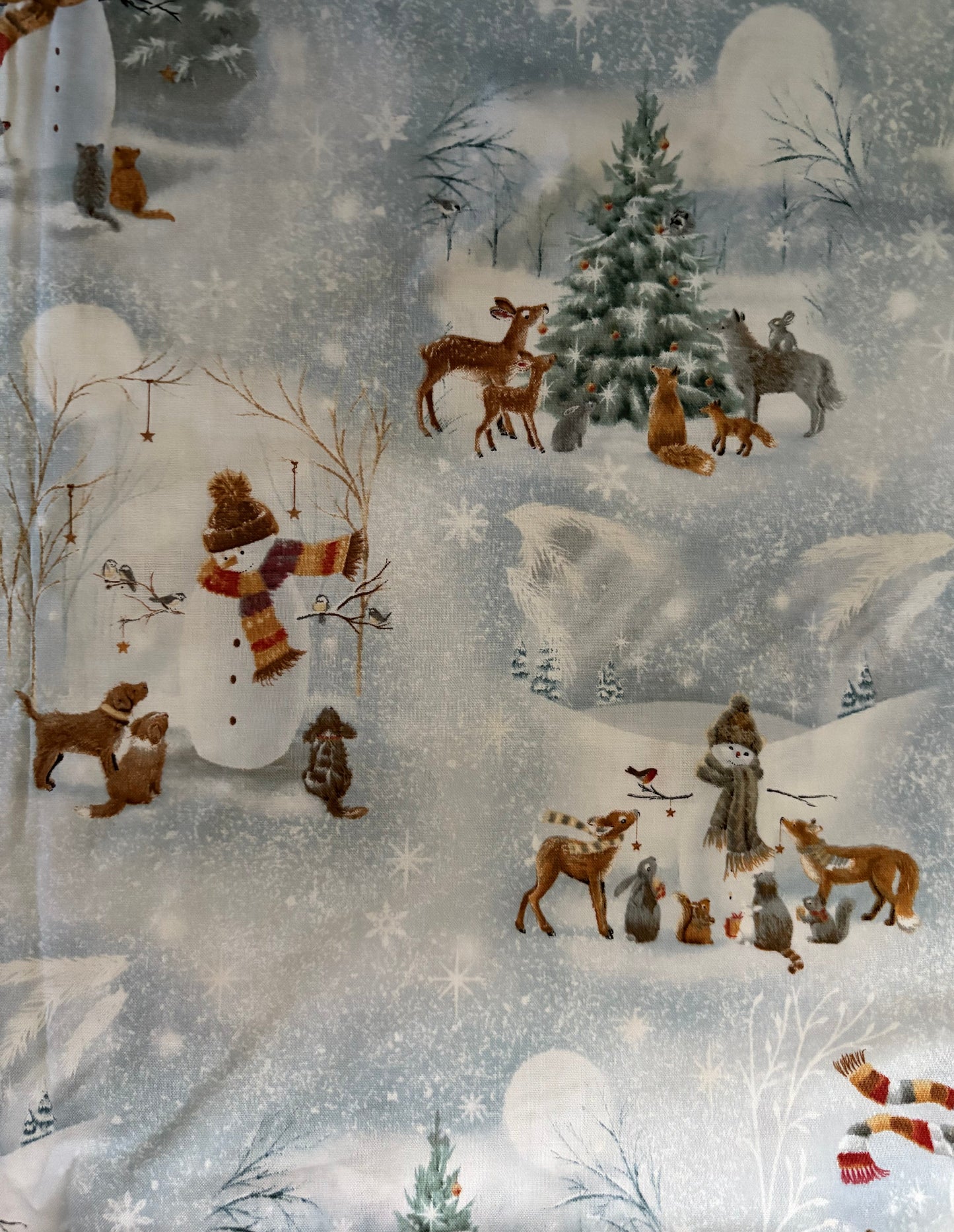 Quilting Treasures Christmas Scene on Blue by Sarah Summers, Designer Cotton, Quilting Fabric, Sold by YARD