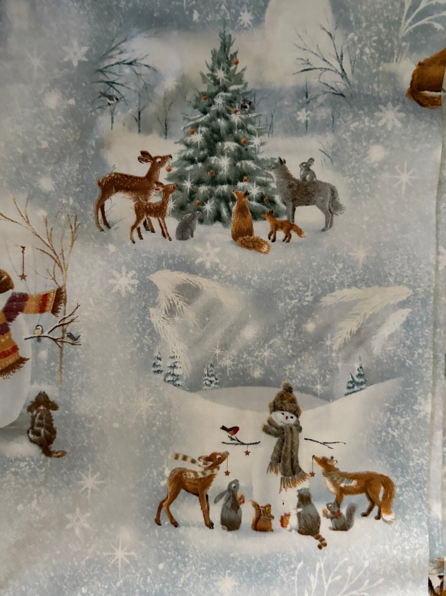 Quilting Treasures Christmas Scene on Blue by Sarah Summers, Designer Cotton, Quilting Fabric, Sold by YARD