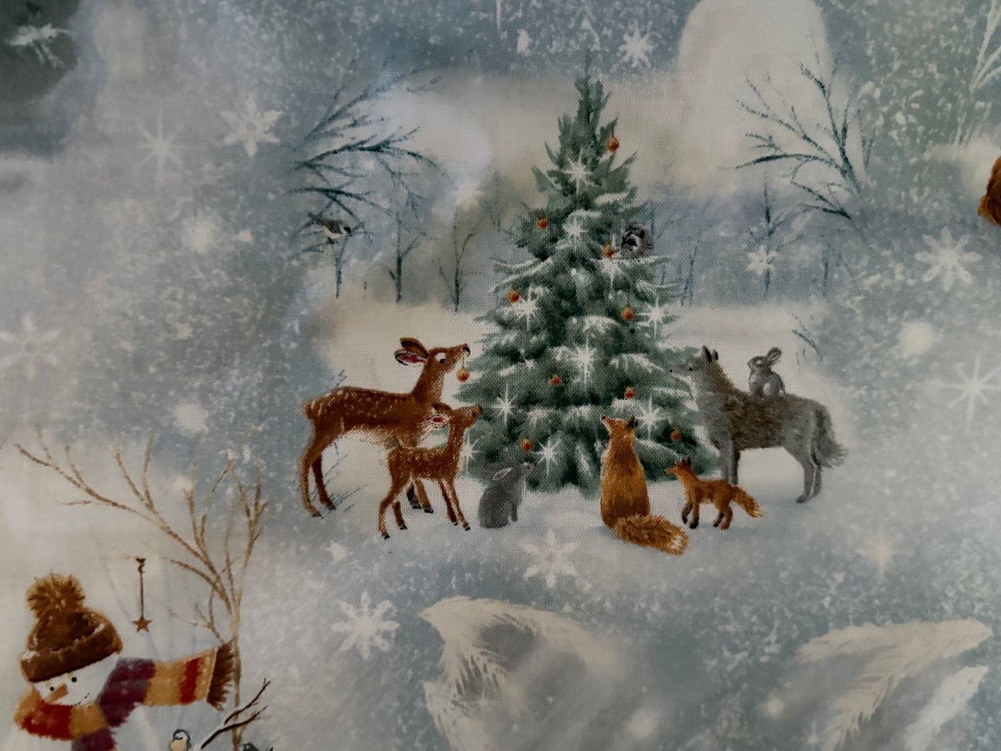 Quilting Treasures Christmas Scene on Blue by Sarah Summers, Designer Cotton, Quilting Fabric, Sold by YARD