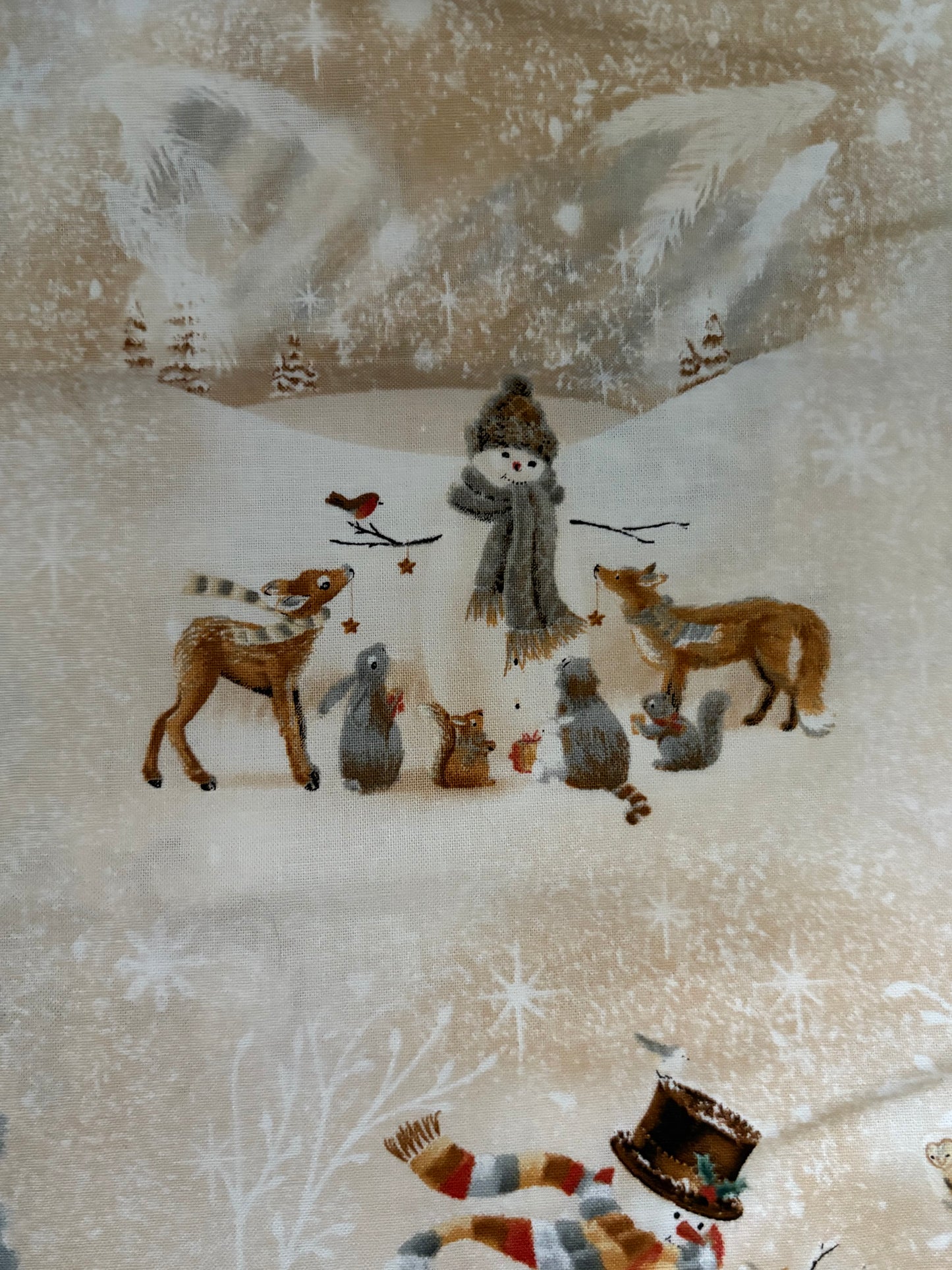 Quilting Treasures Christmas Scene on Beige by Sarah Summers, Designer Cotton, Quilting Fabric, Sold by YARD