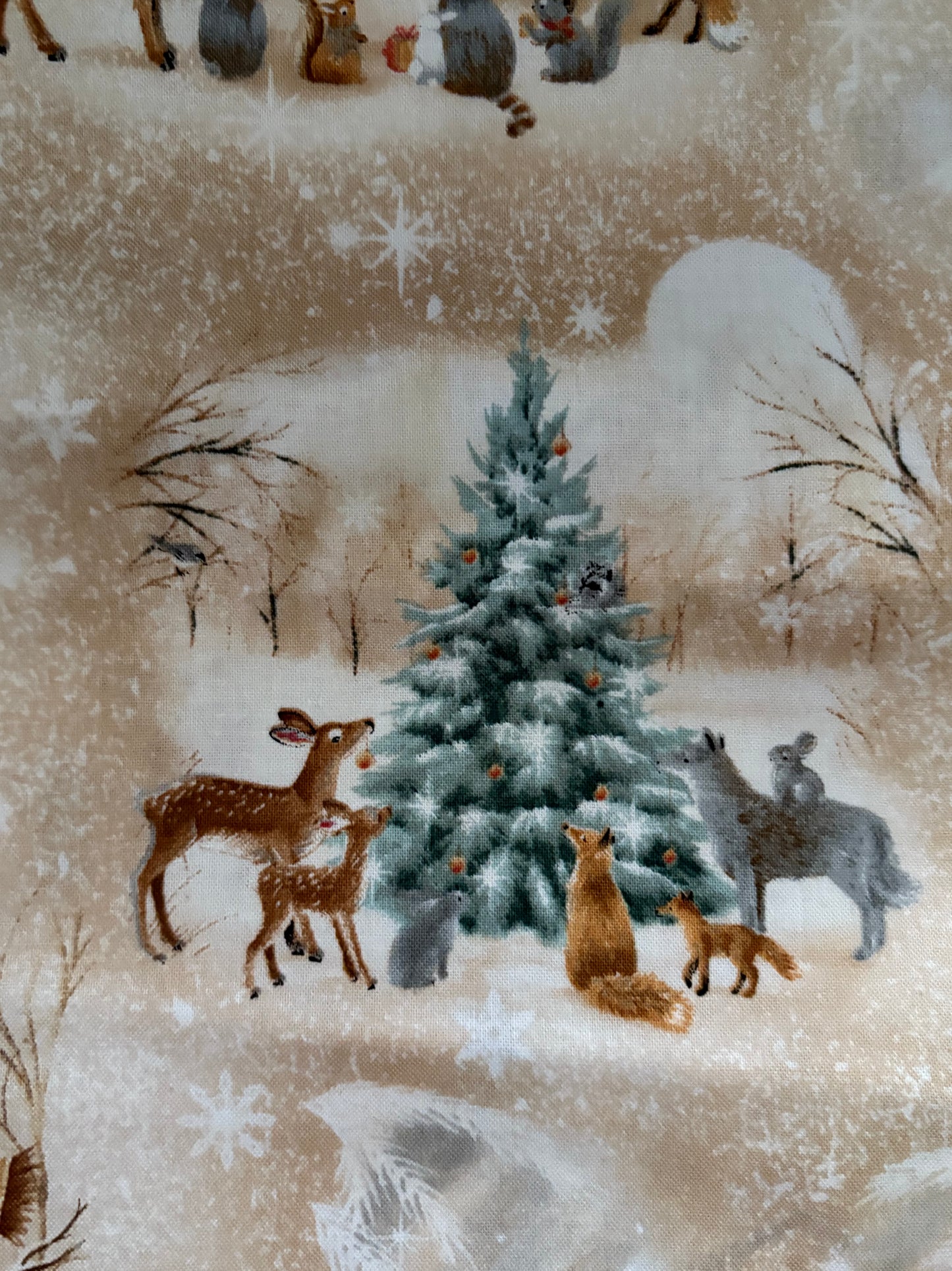 Quilting Treasures Christmas Scene on Beige by Sarah Summers, Designer Cotton, Quilting Fabric, Sold by YARD