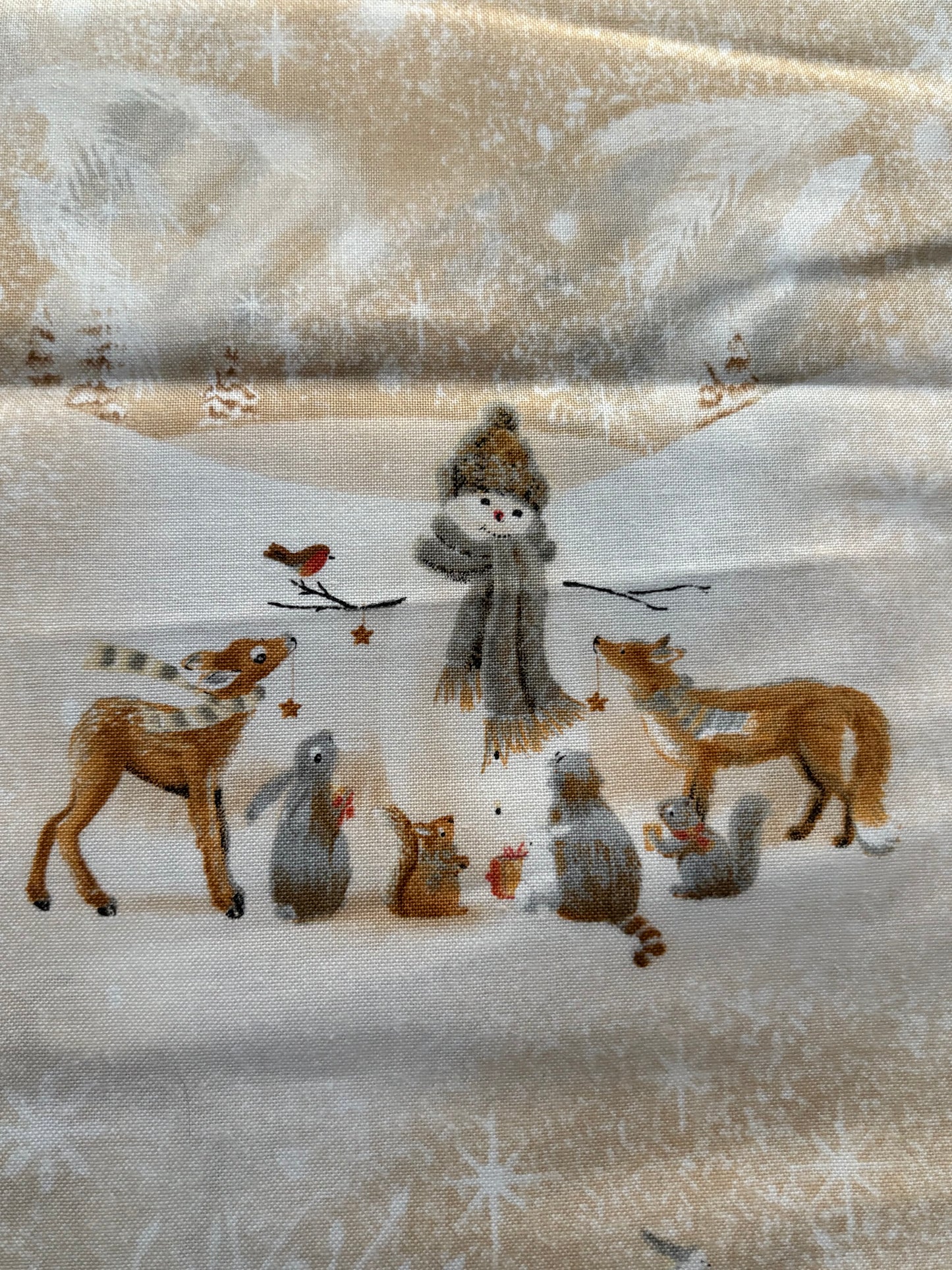 Quilting Treasures Christmas Scene on Beige by Sarah Summers, Designer Cotton, Quilting Fabric, Sold by YARD