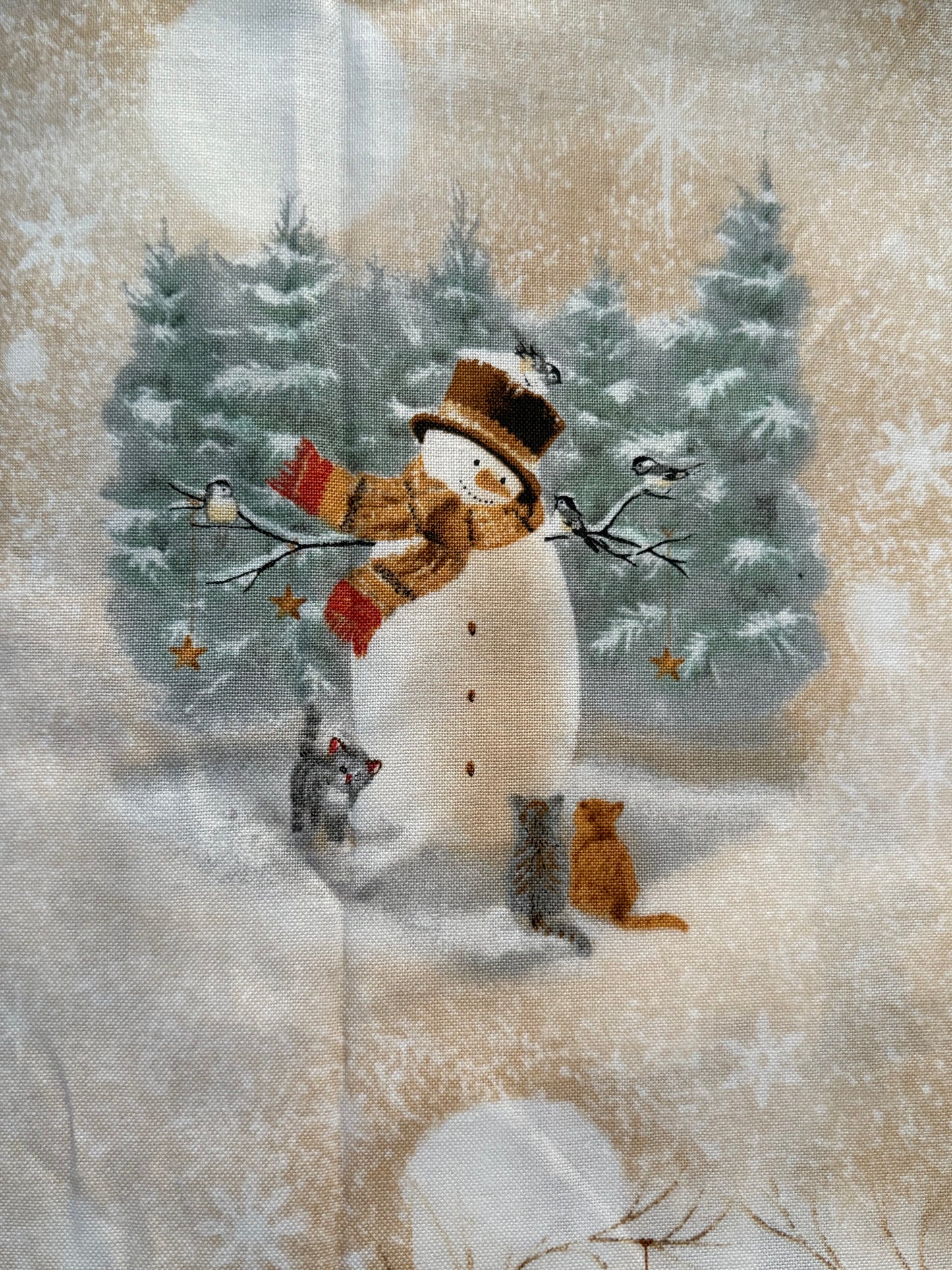 Quilting Treasures Christmas Scene on Beige by Sarah Summers, Designer Cotton, Quilting Fabric, Sold by YARD