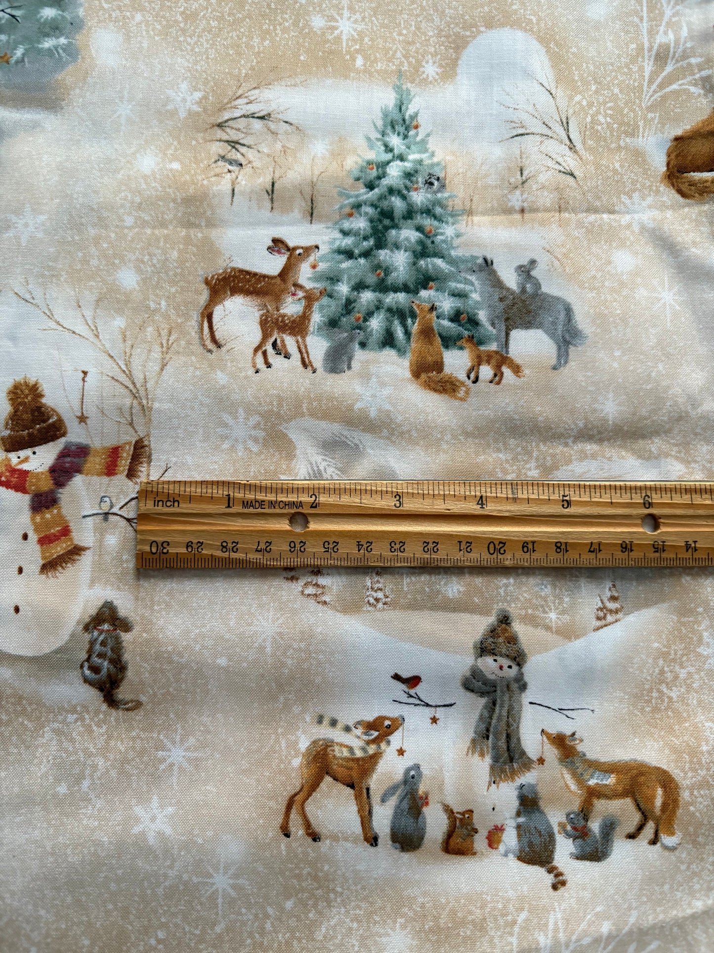 Quilting Treasures Christmas Scene on Beige by Sarah Summers, Designer Cotton, Quilting Fabric, Sold by YARD