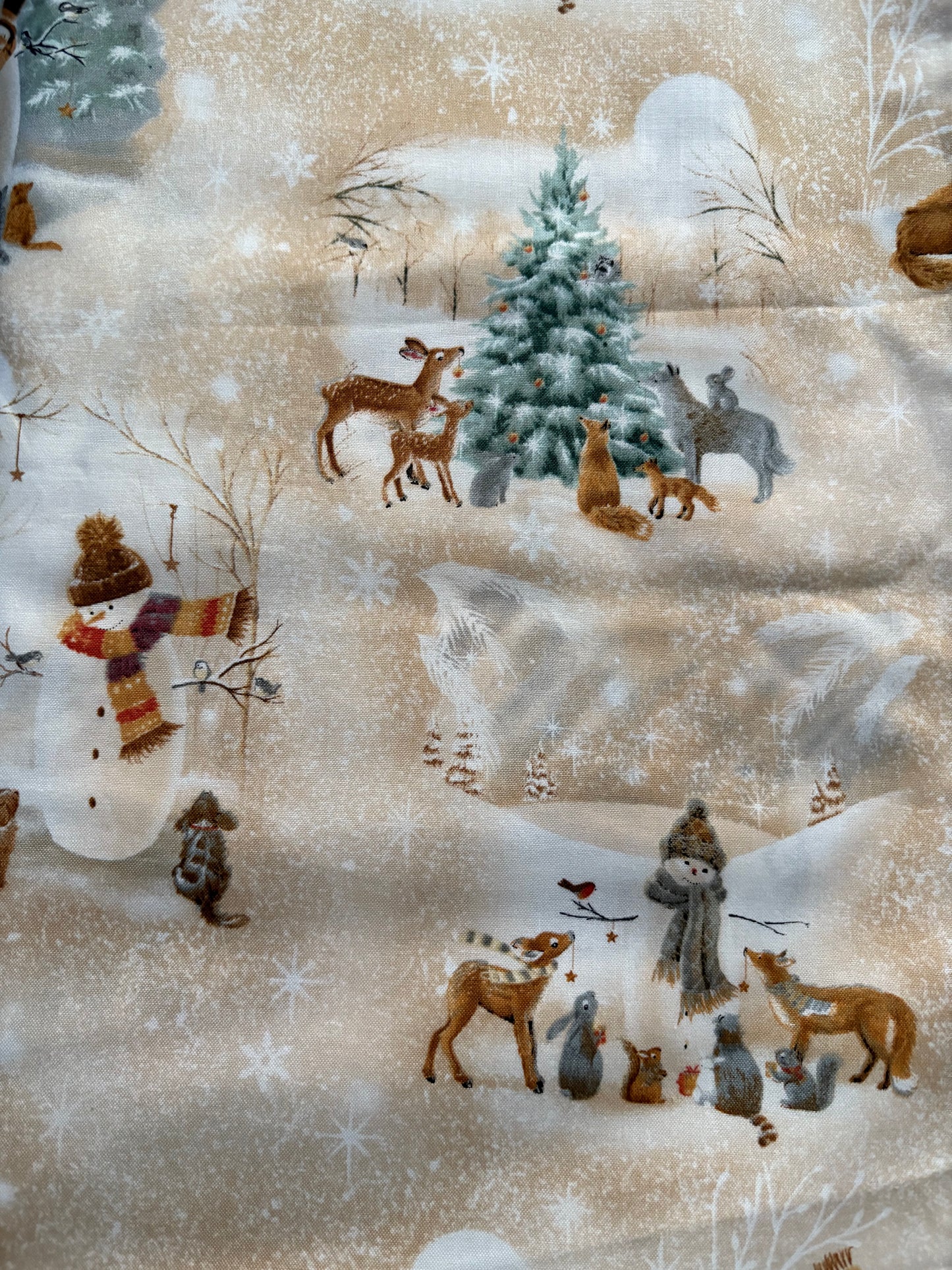 Quilting Treasures Christmas Scene on Beige by Sarah Summers, Designer Cotton, Quilting Fabric, Sold by YARD