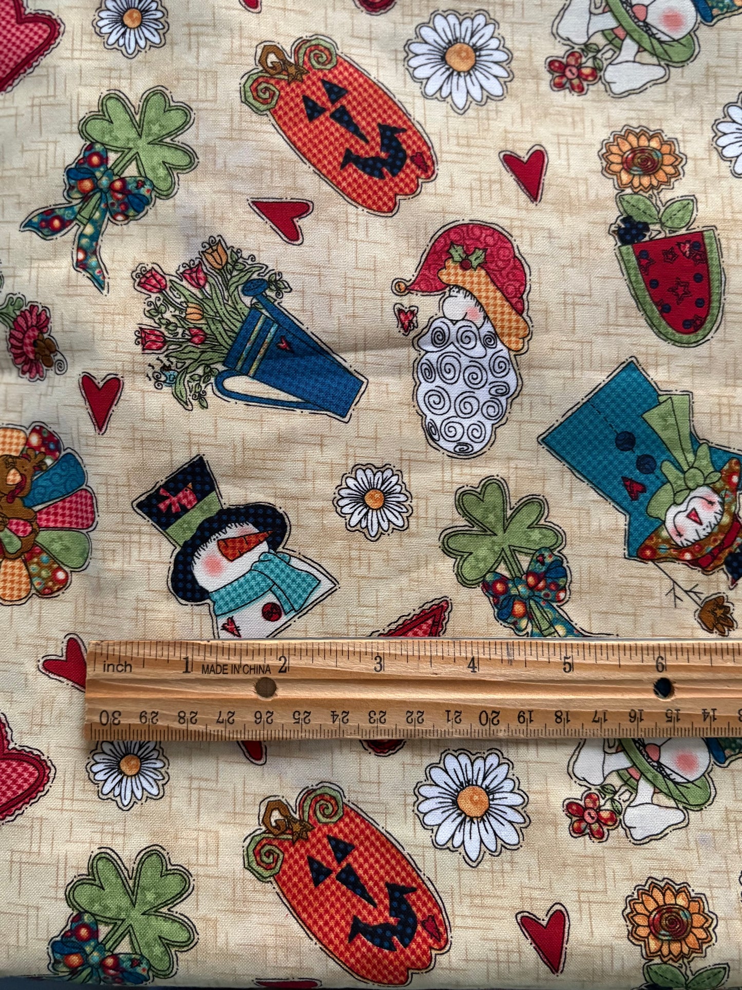 Henry Glass Doodle Days Calendar Beige by Leanne Anderson Whole Country Caboodle, Designer Cotton, Quilting Fabric, Sold by YARD