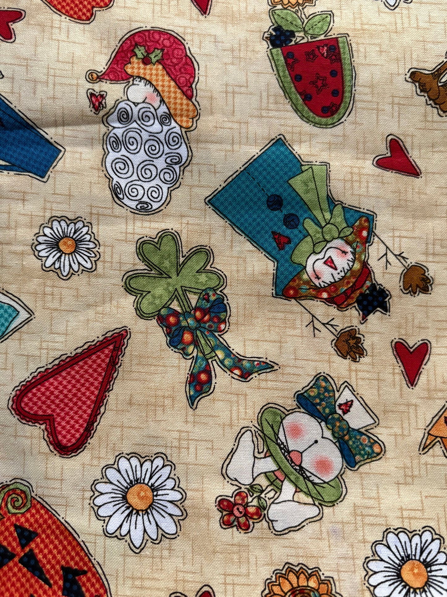 Henry Glass Doodle Days Calendar Beige by Leanne Anderson Whole Country Caboodle, Designer Cotton, Quilting Fabric, Sold by YARD