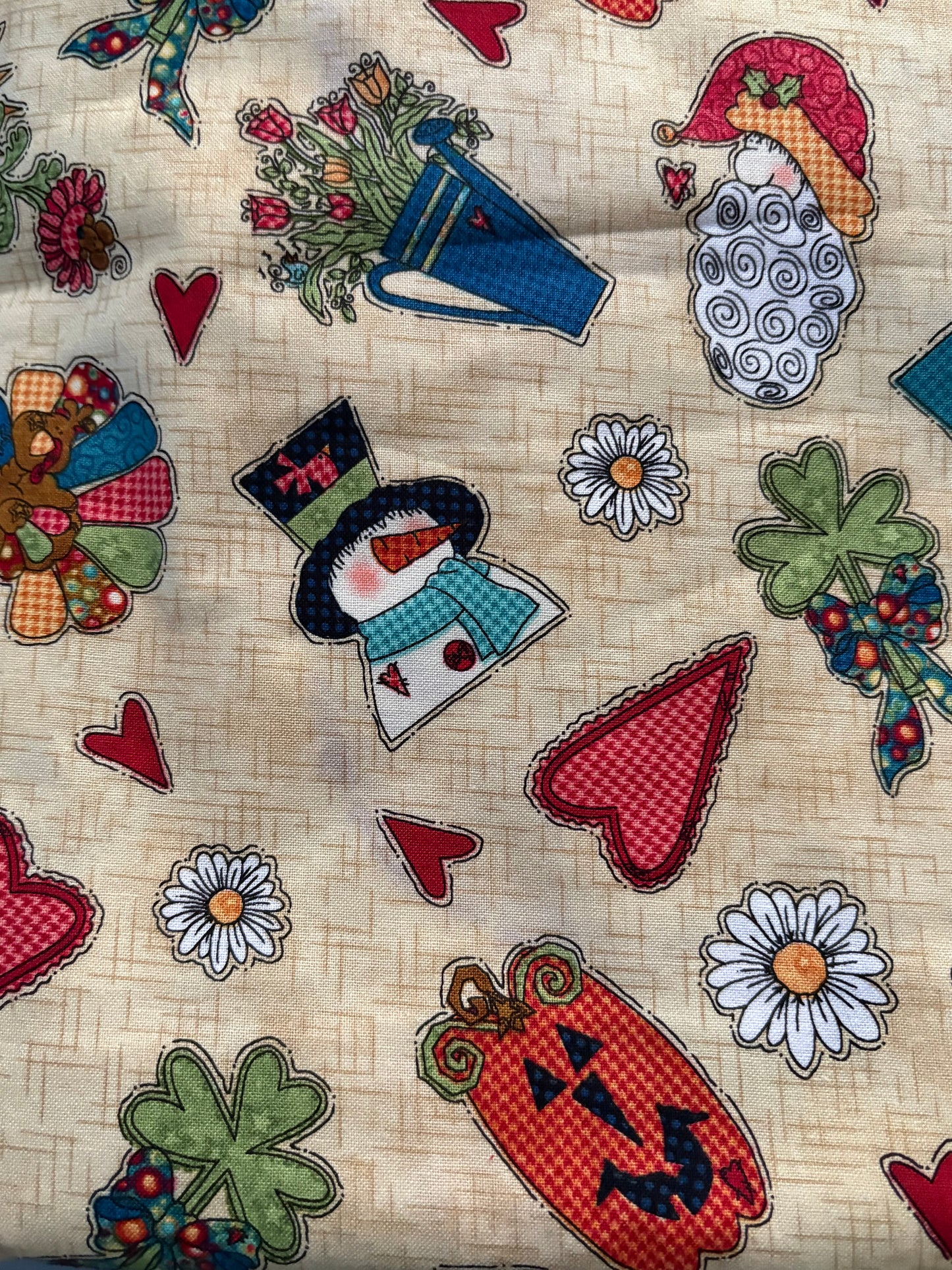 Henry Glass Doodle Days Calendar Beige by Leanne Anderson Whole Country Caboodle, Designer Cotton, Quilting Fabric, Sold by YARD